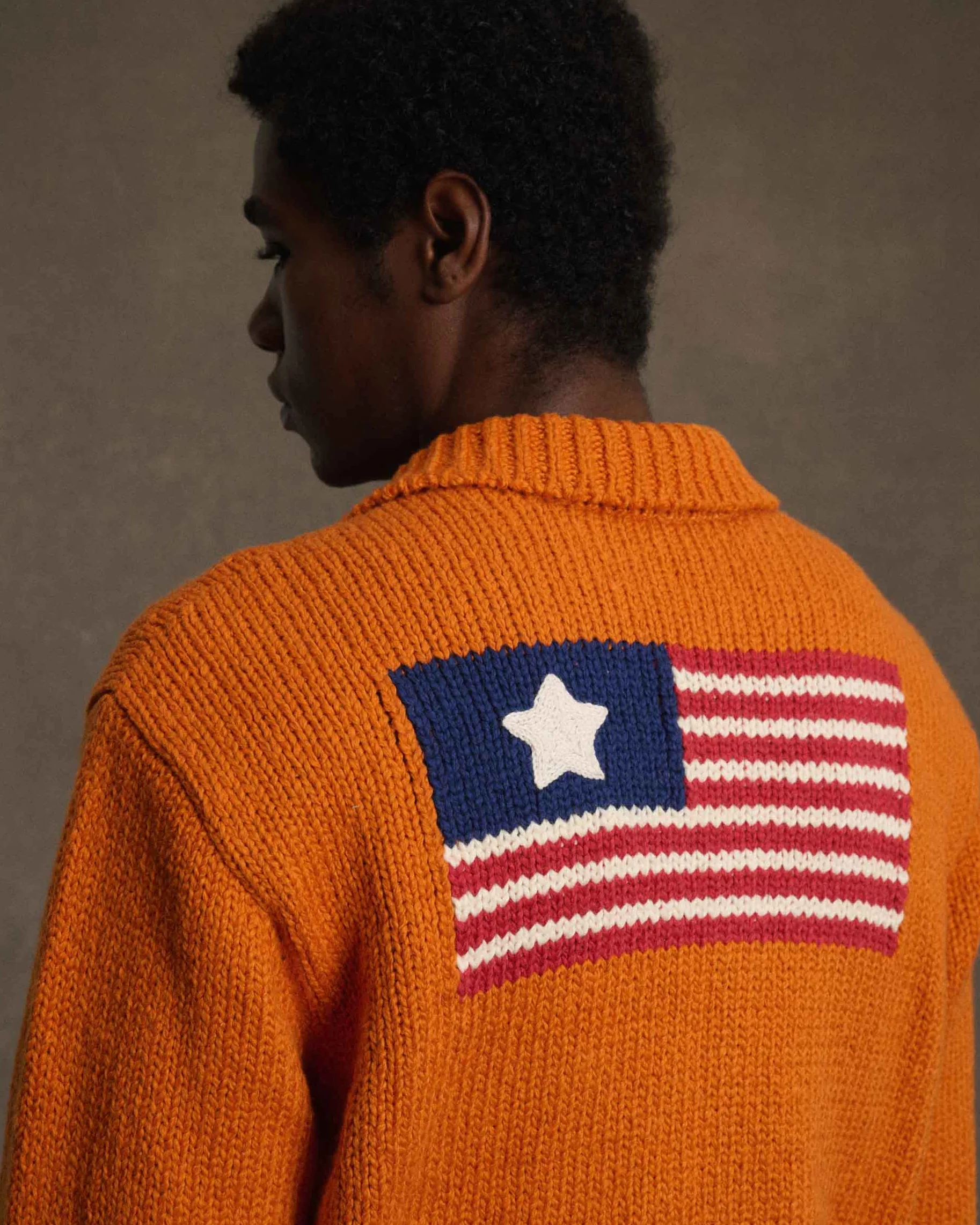 1 Star Cotton Knit Zip Jacket (Orange) - Image 4
