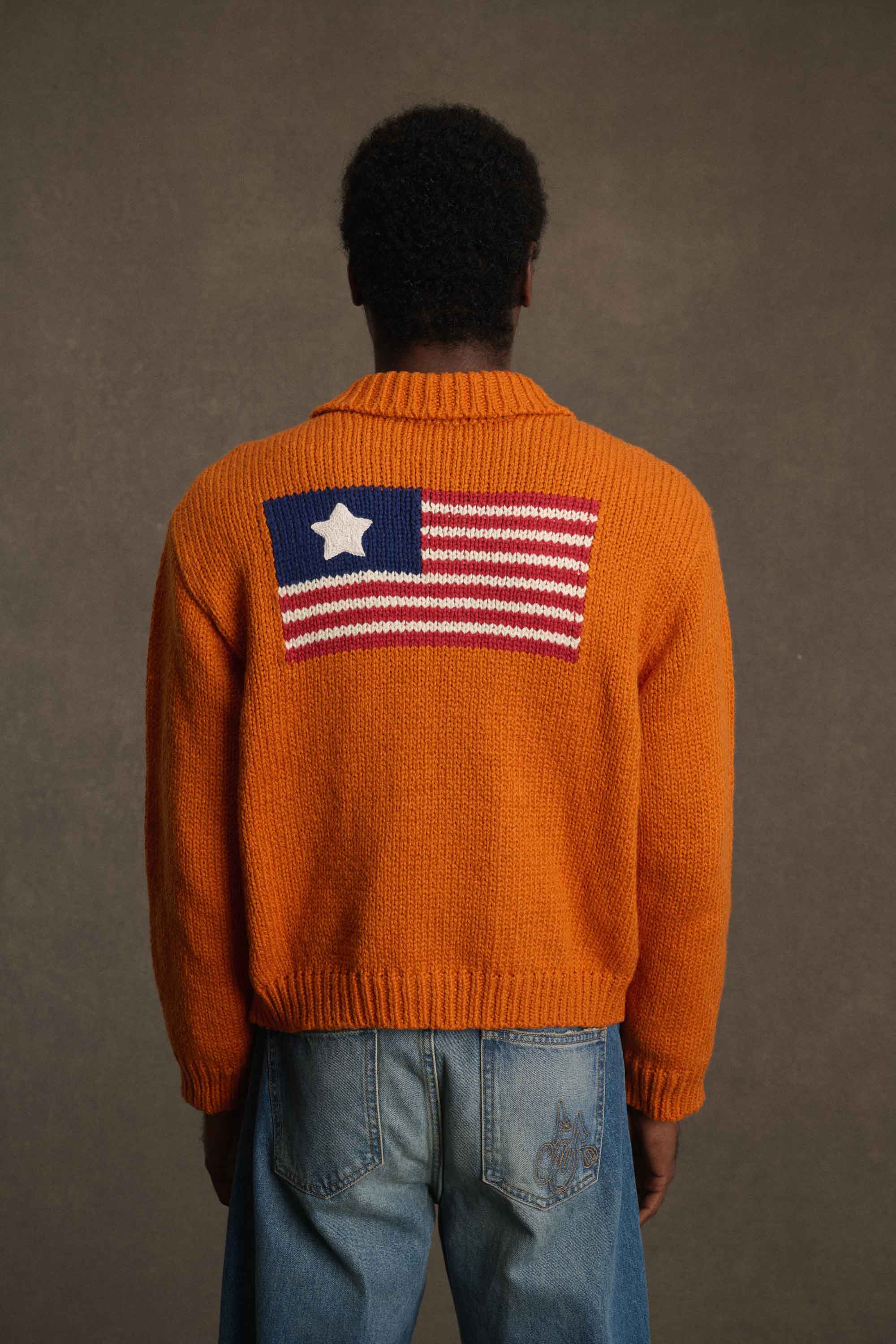 1 Star Cotton Knit Zip Jacket (Orange) - Image 5