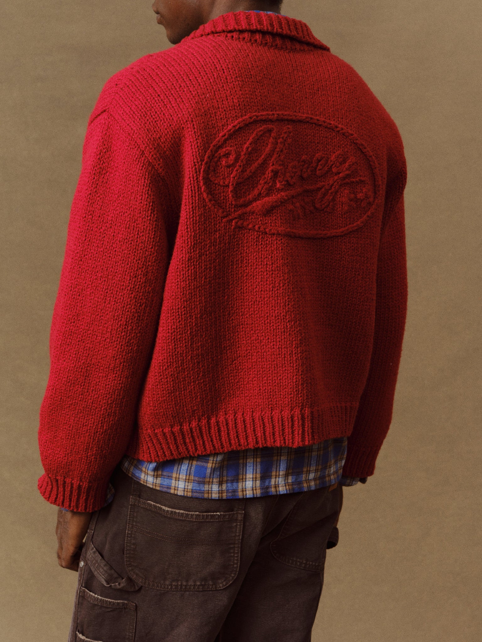 5 Star Cotton Knit Zip Jacket (Cherry Red) - Image 3