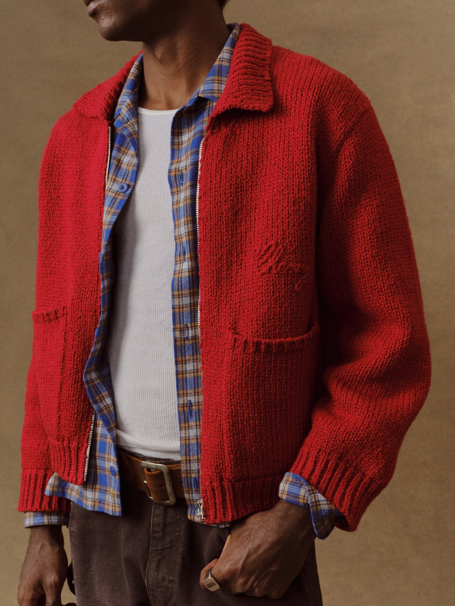 5 Star Cotton Knit Zip Jacket (Cherry Red) - Image 4