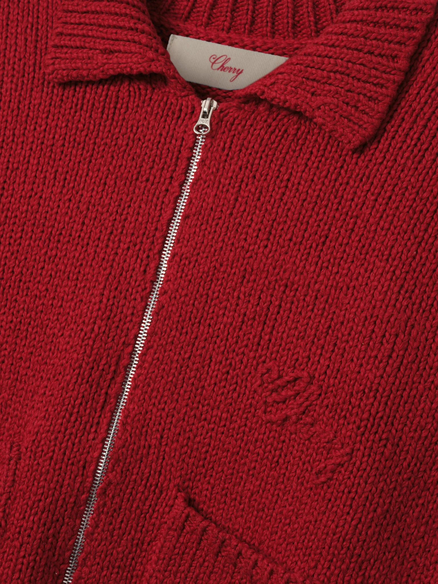 5 Star Cotton Knit Zip Jacket (Cherry Red) - Image 7