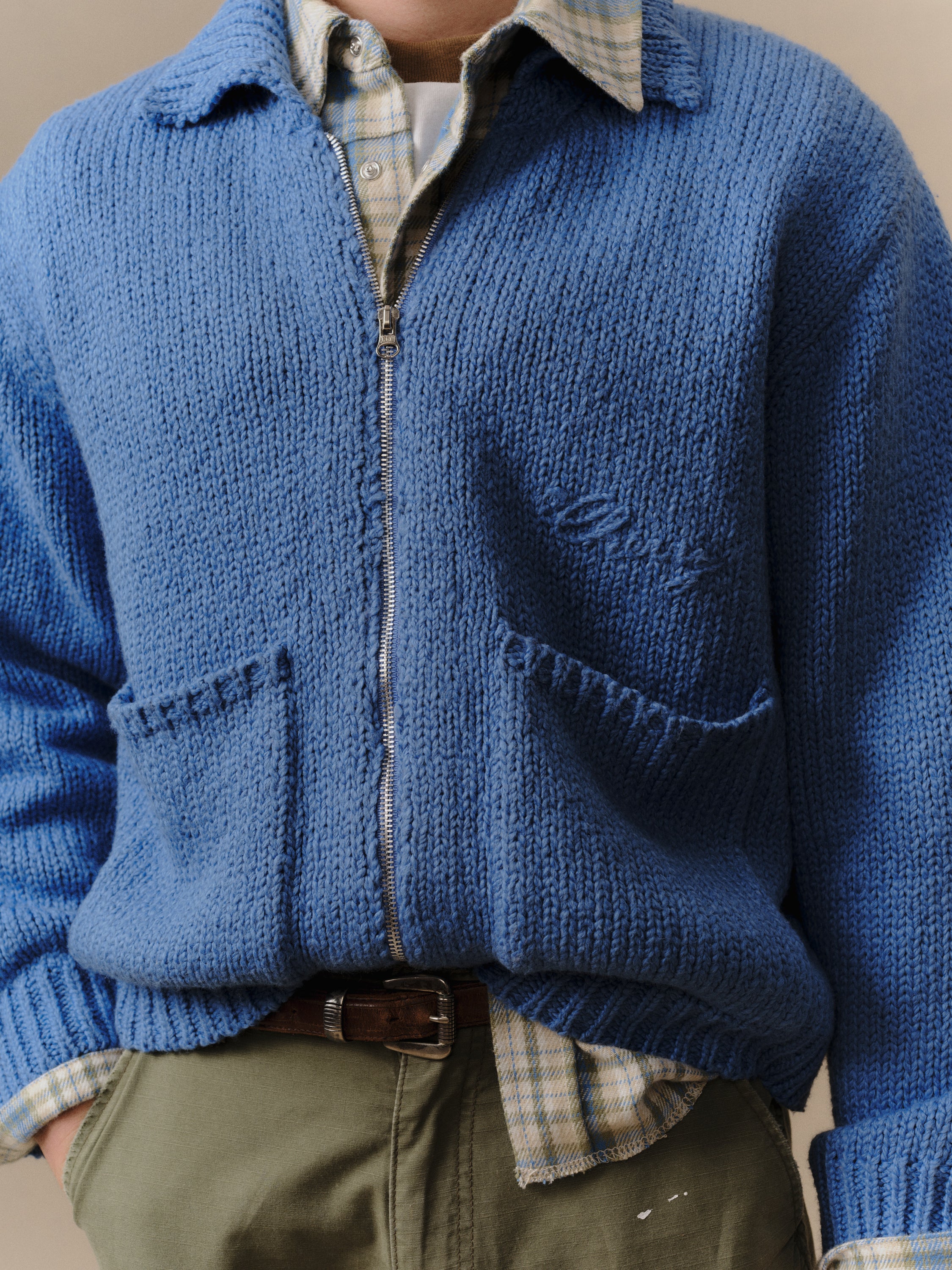 5 Star Knit Zip Jacket (Steel Blue) - Image 3