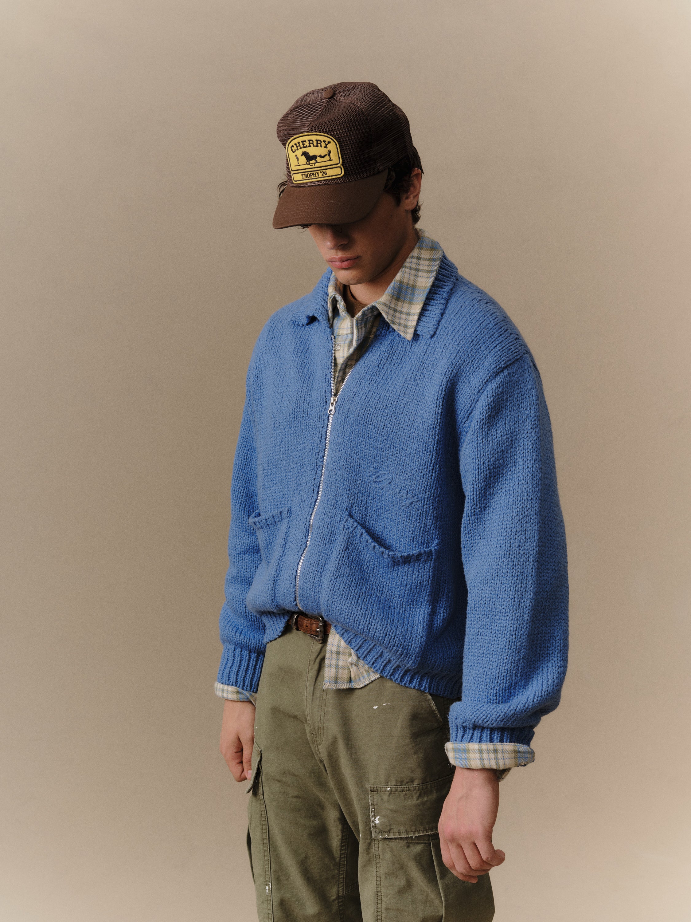 5 Star Knit Zip Jacket (Steel Blue) - Image 4