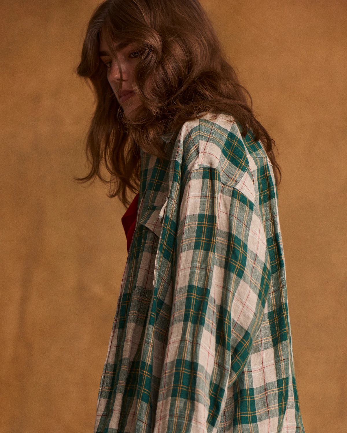 Big Western Plaid Linen Shirt (Green) - Image 6