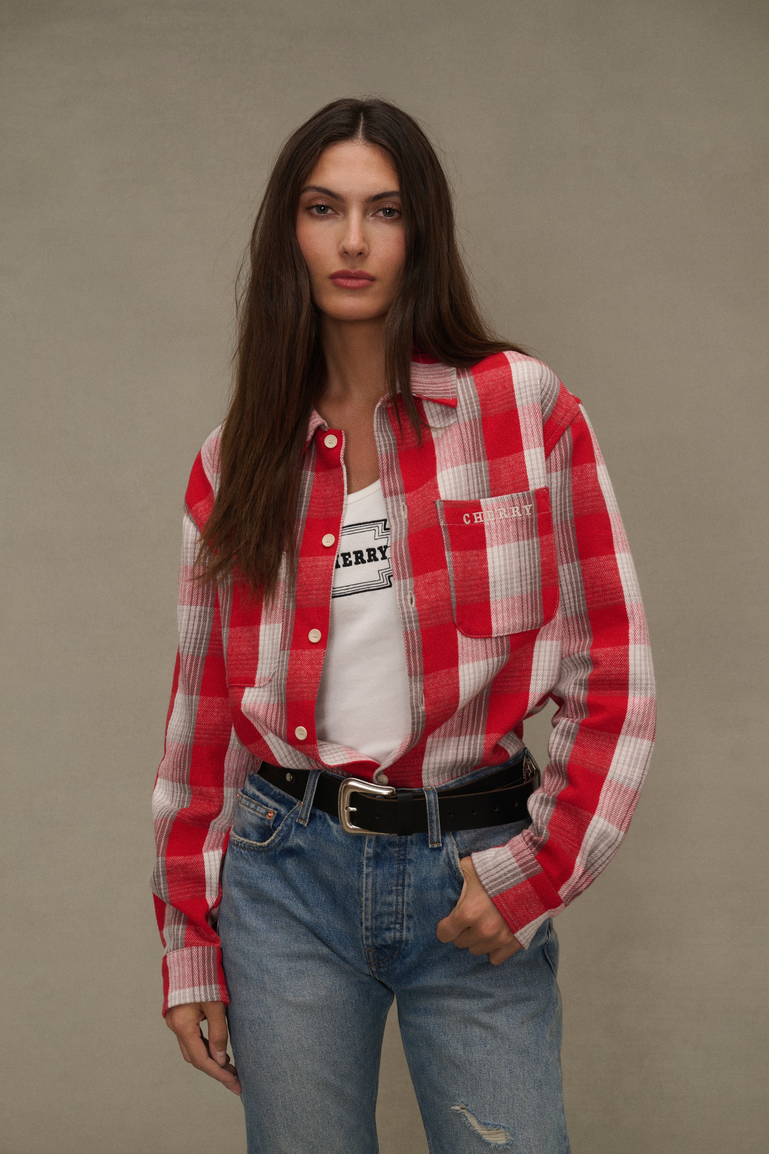 Boxy Plaid Western Shirt (Red) - Image 2