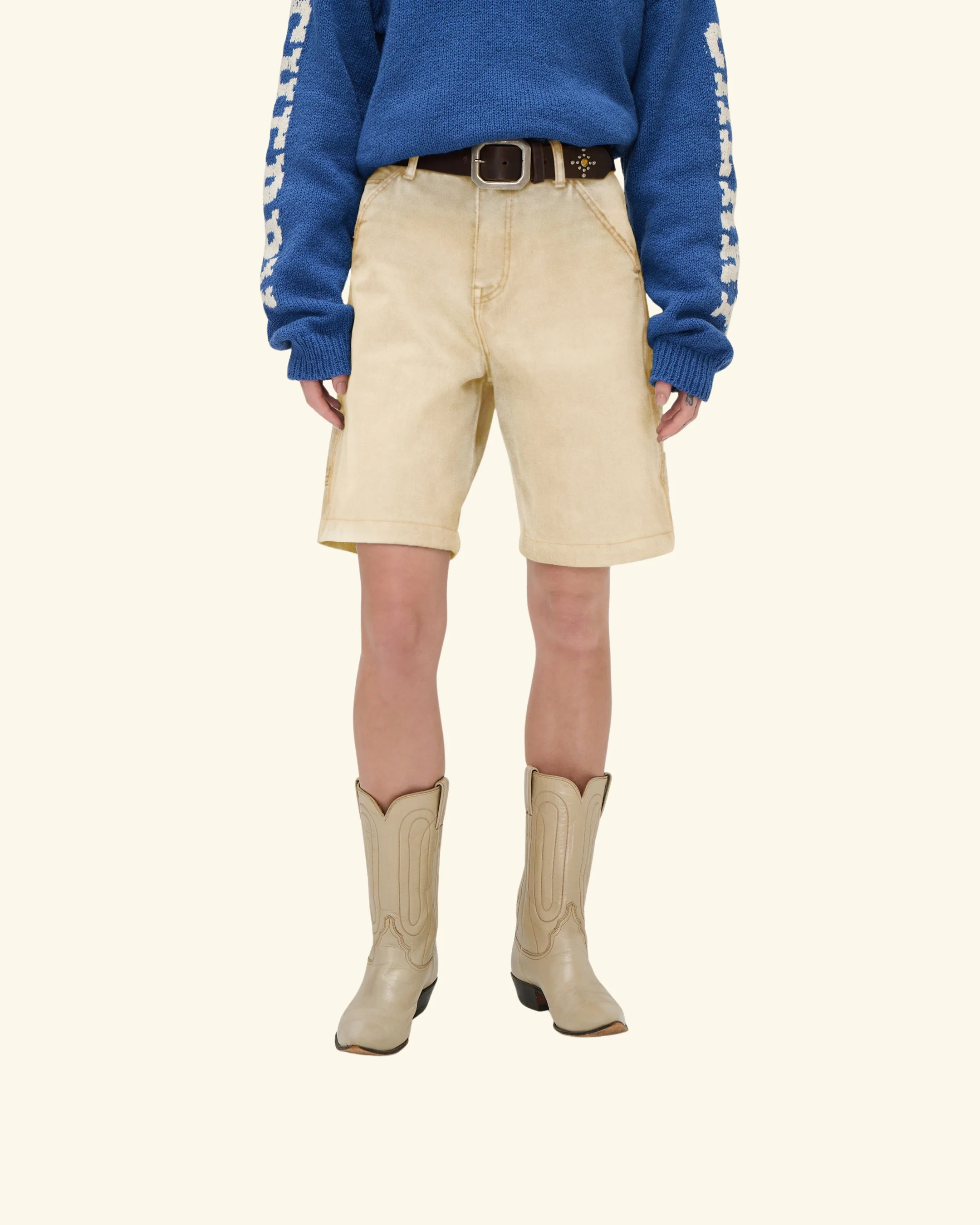 Wide Leg Carpenter Shorts (Sun Faded Beige) - Image 3