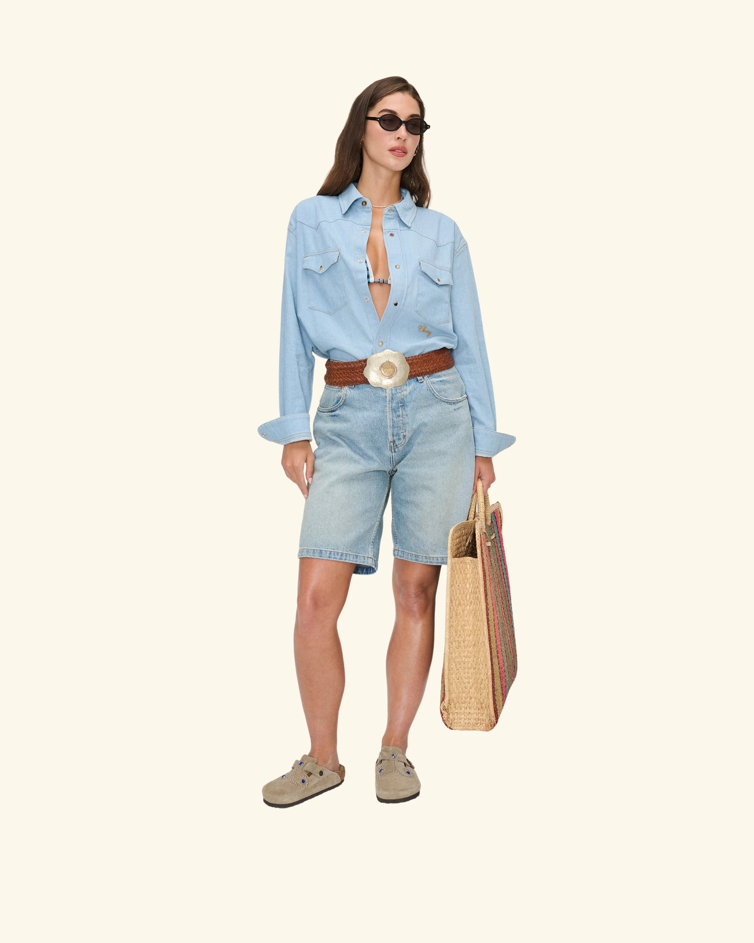 Chambray Denim Western Shirt  (Light Wash) - Image 3