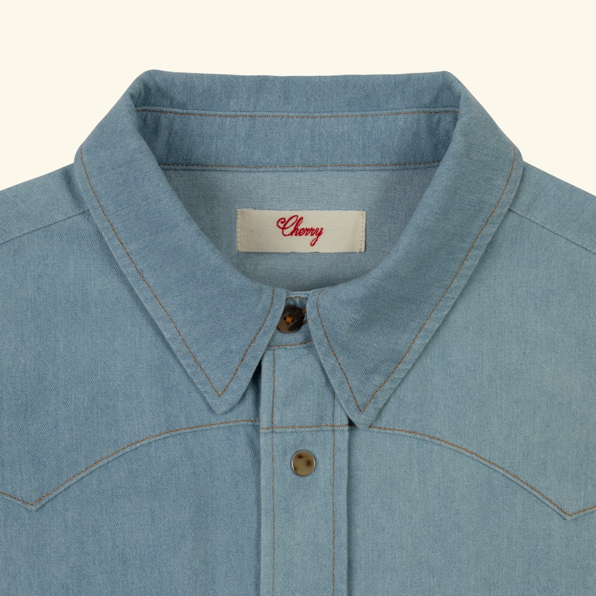 Chambray Denim Western Shirt  (Light Wash) - Image 7