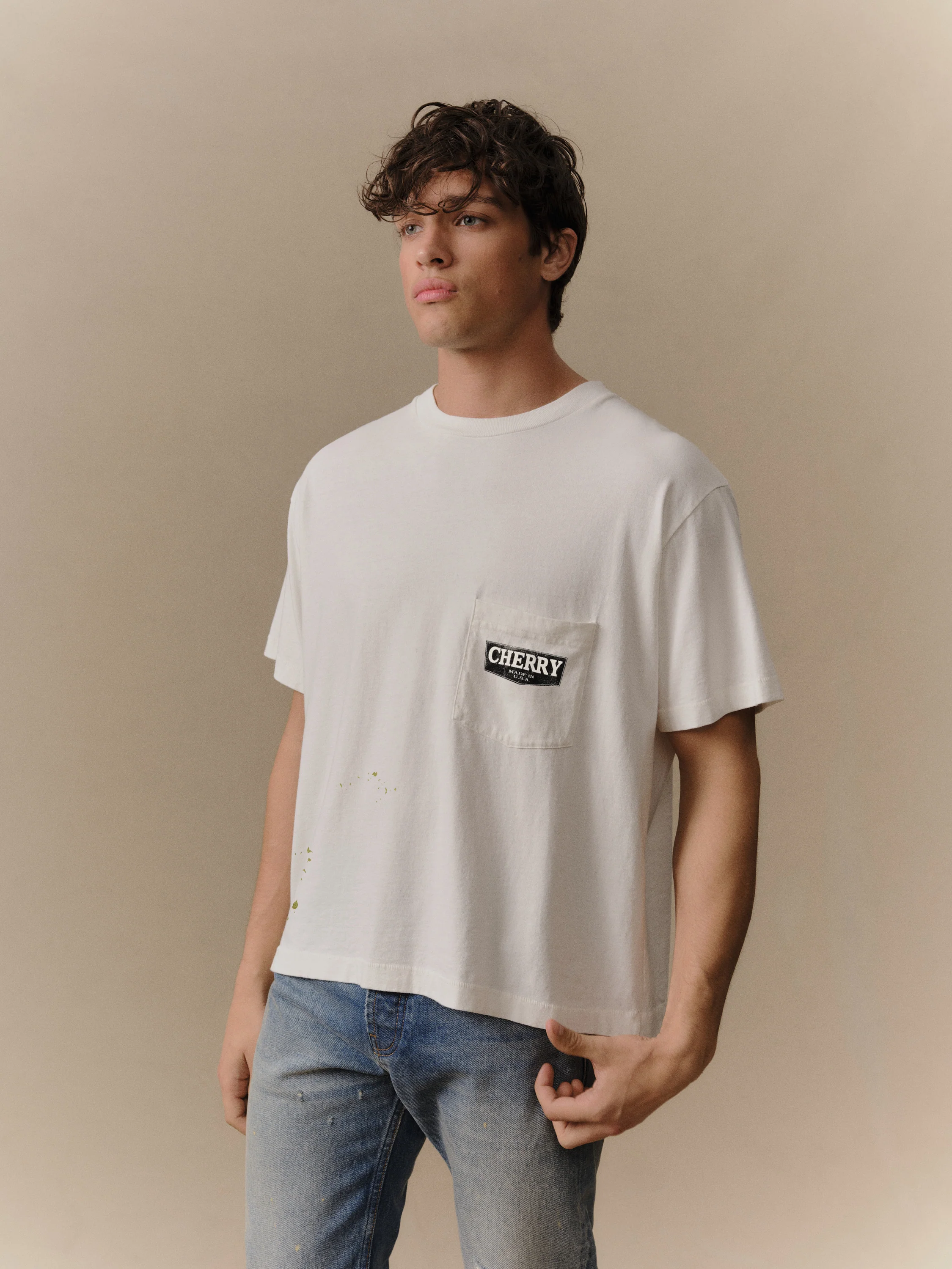 Chevron Boxy Pocket T-Shirt (Vintage White) - Image 2