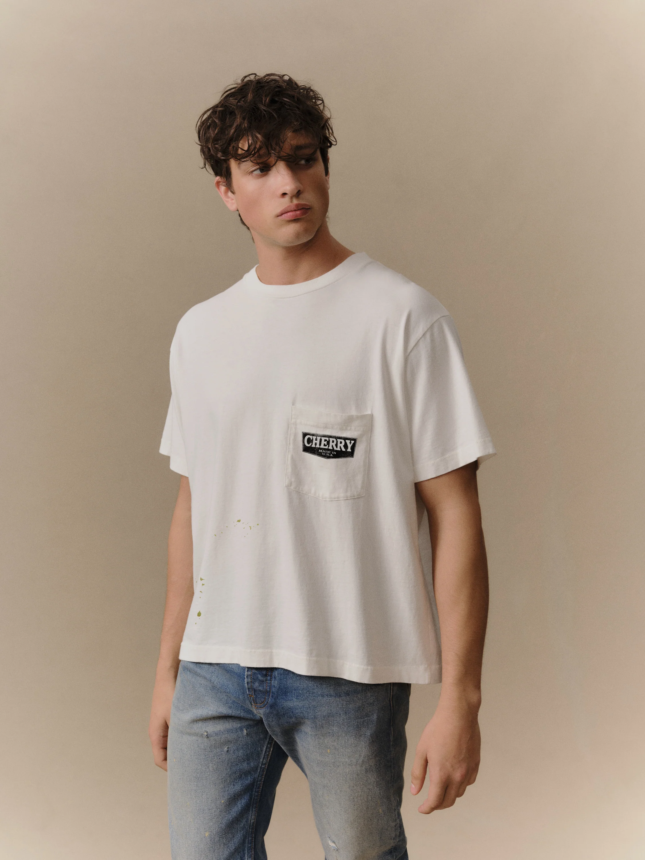 Chevron Boxy Pocket T-Shirt (Vintage White) - Image 3