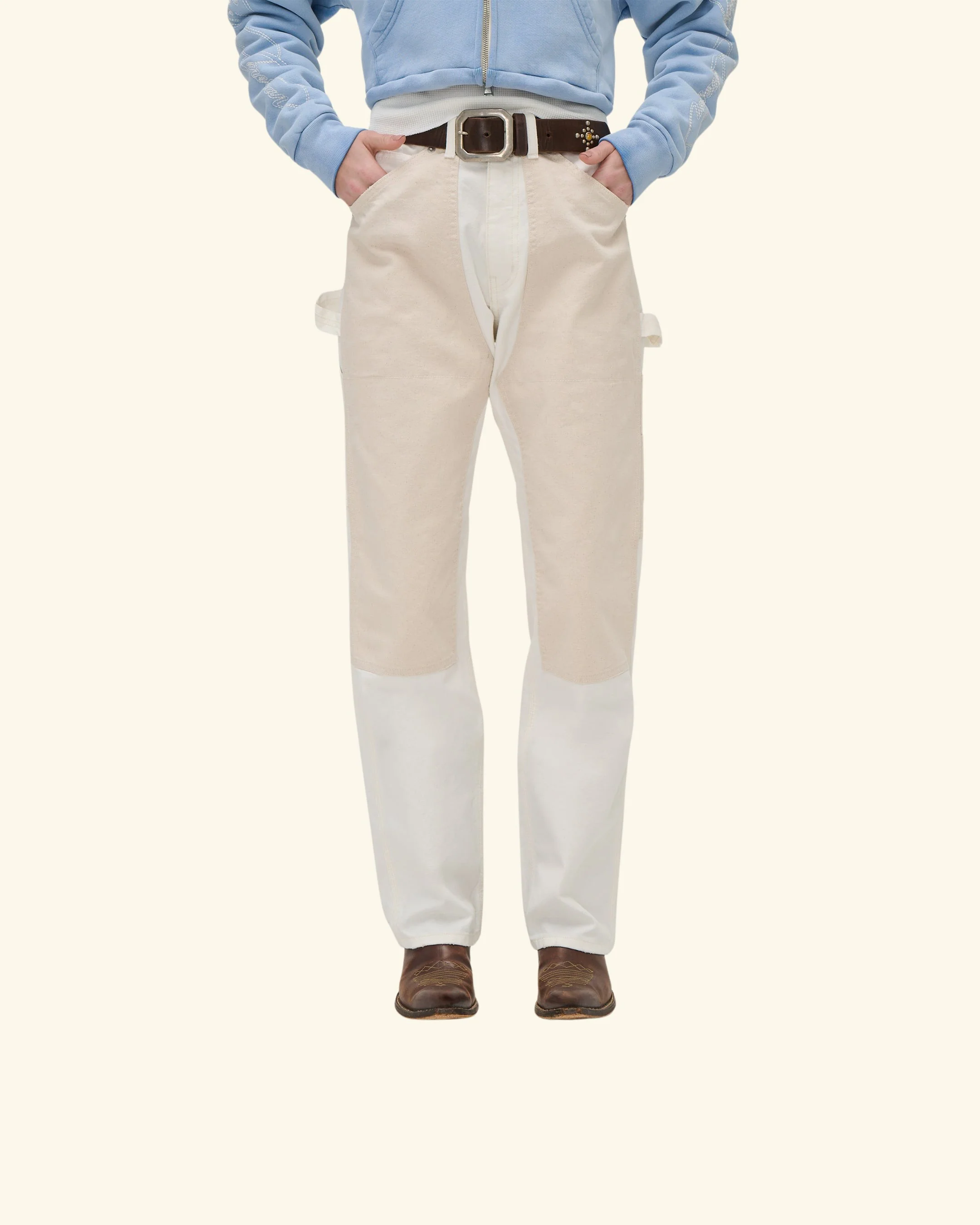 Contrast Double Knee Pant (Ecru) - Image 3