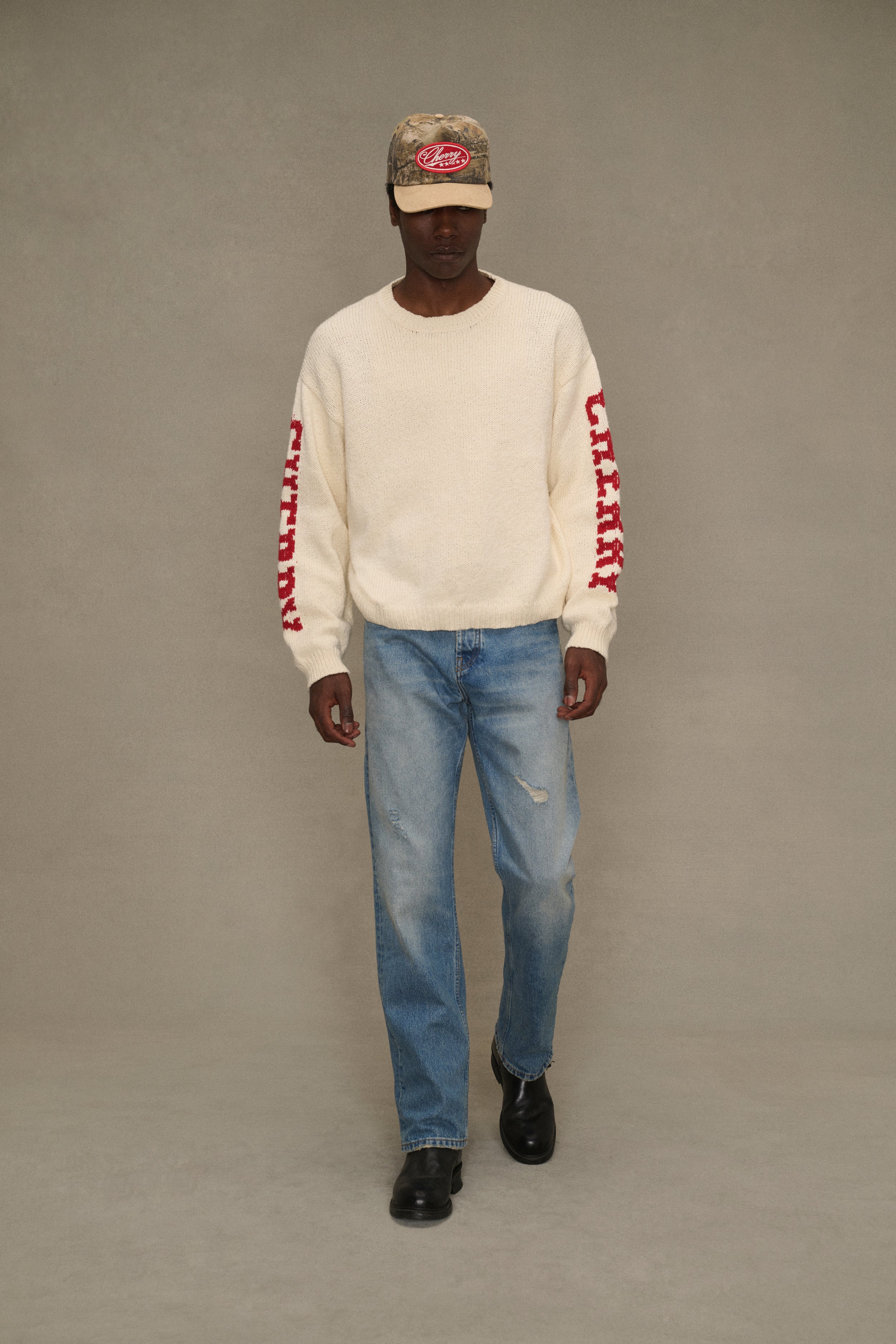 Cotton Knit Crewneck (Cream/Red) - Image 4