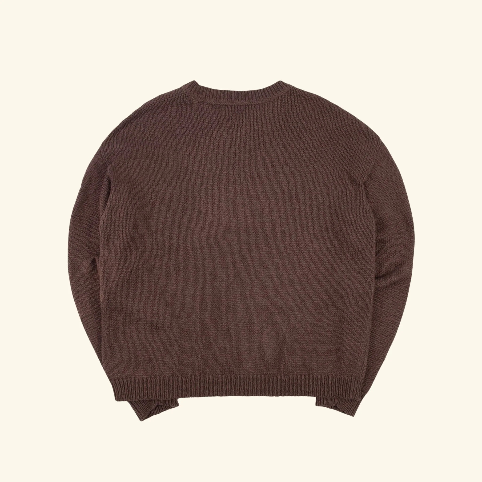 Cotton Knit Crewneck Sweater (Brown) - Image 2