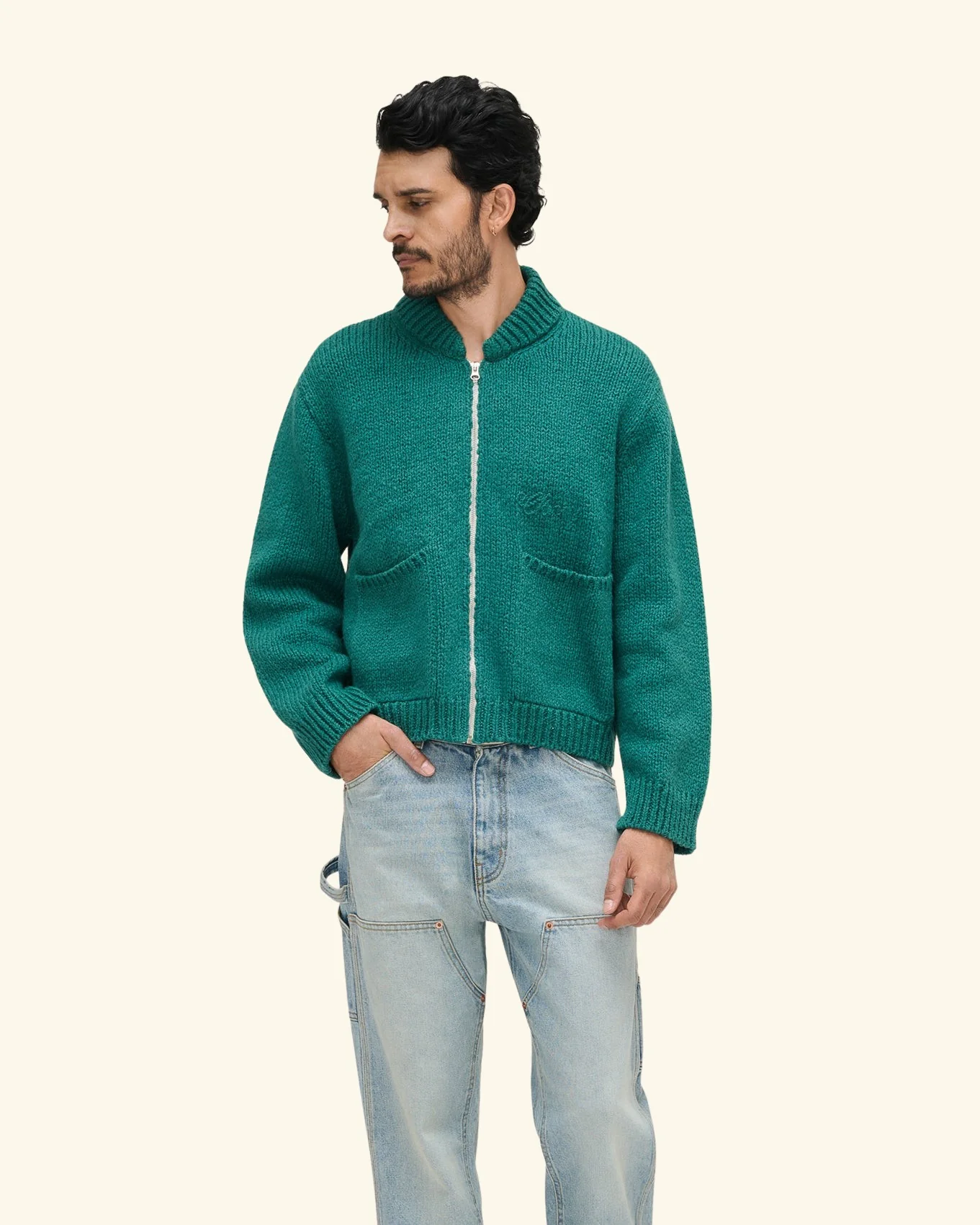Cotton Knit Zip Jacket (Pine) - Image 2