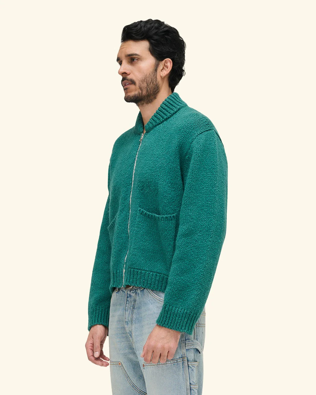 Cotton Knit Zip Jacket (Pine) - Image 5
