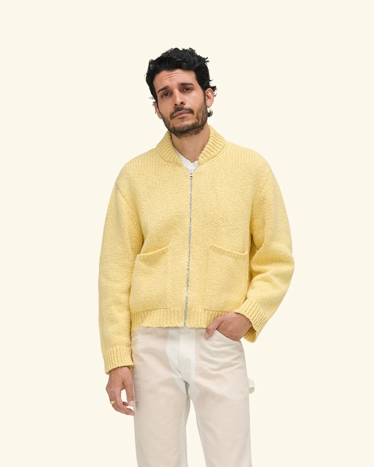 Cotton Knit Zip Jacket (Butter) - Image 4
