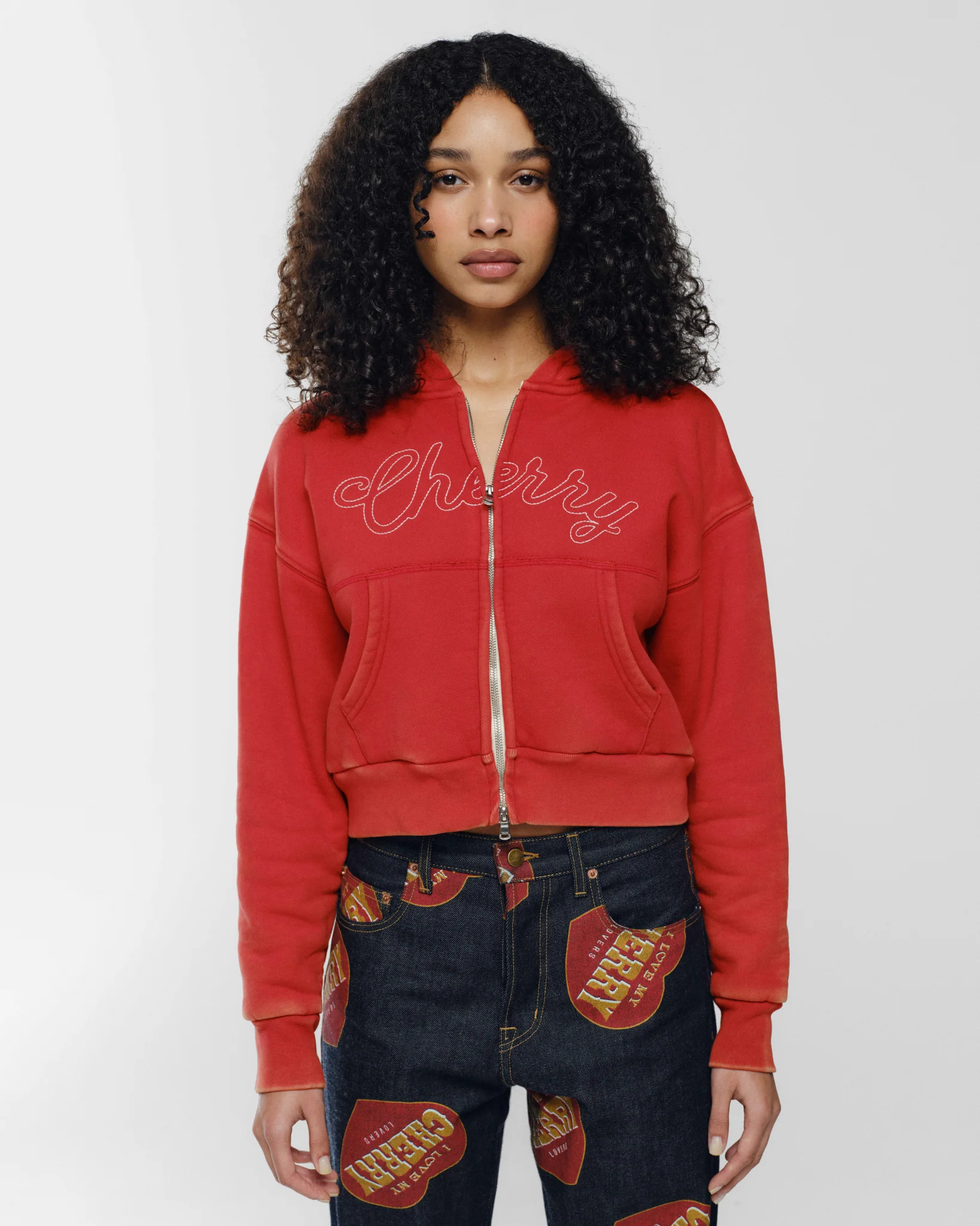Cropped Thermal Zip-Up (Vintage Red) - Image 6
