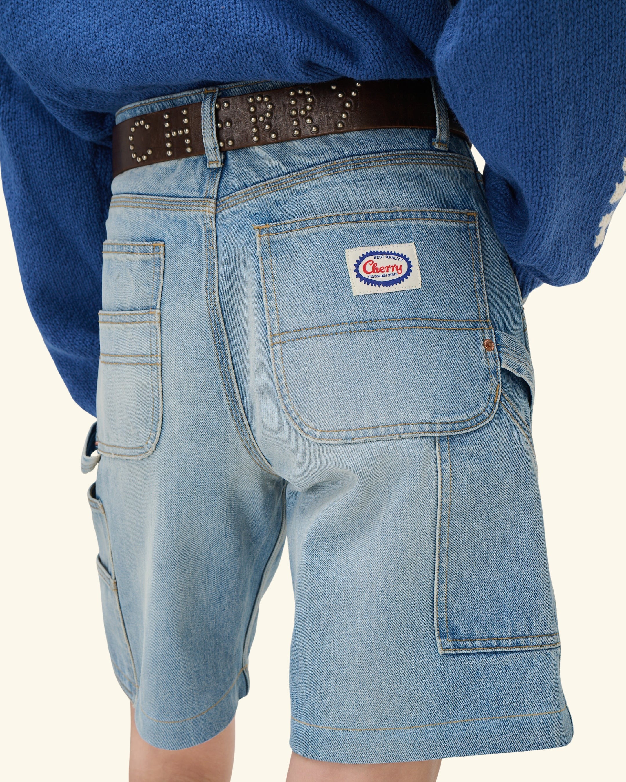 Wide Leg Carpenter Shorts (Indigo Light Wash) - Image 10
