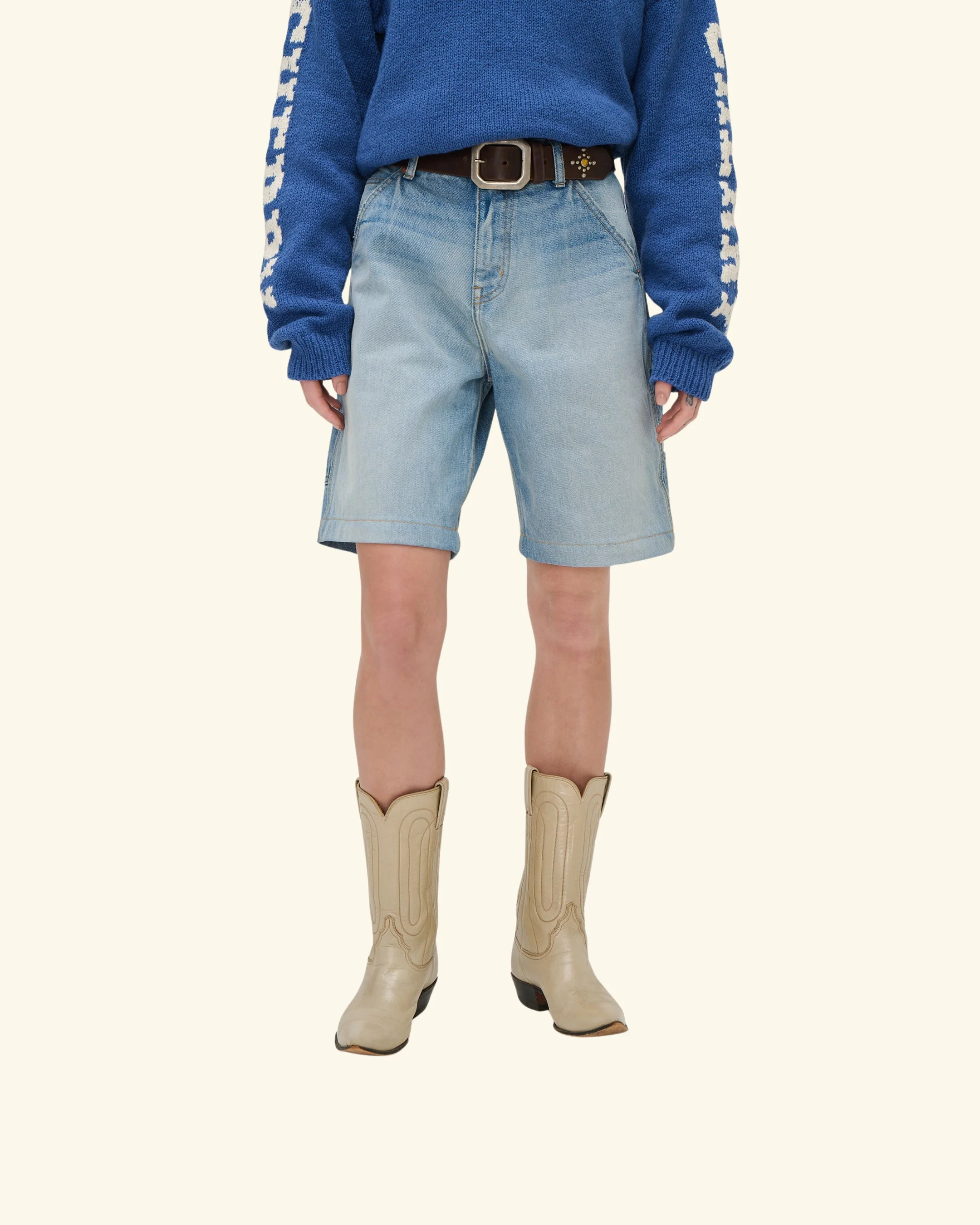 Wide Leg Carpenter Shorts (Indigo Light Wash) - Image 7