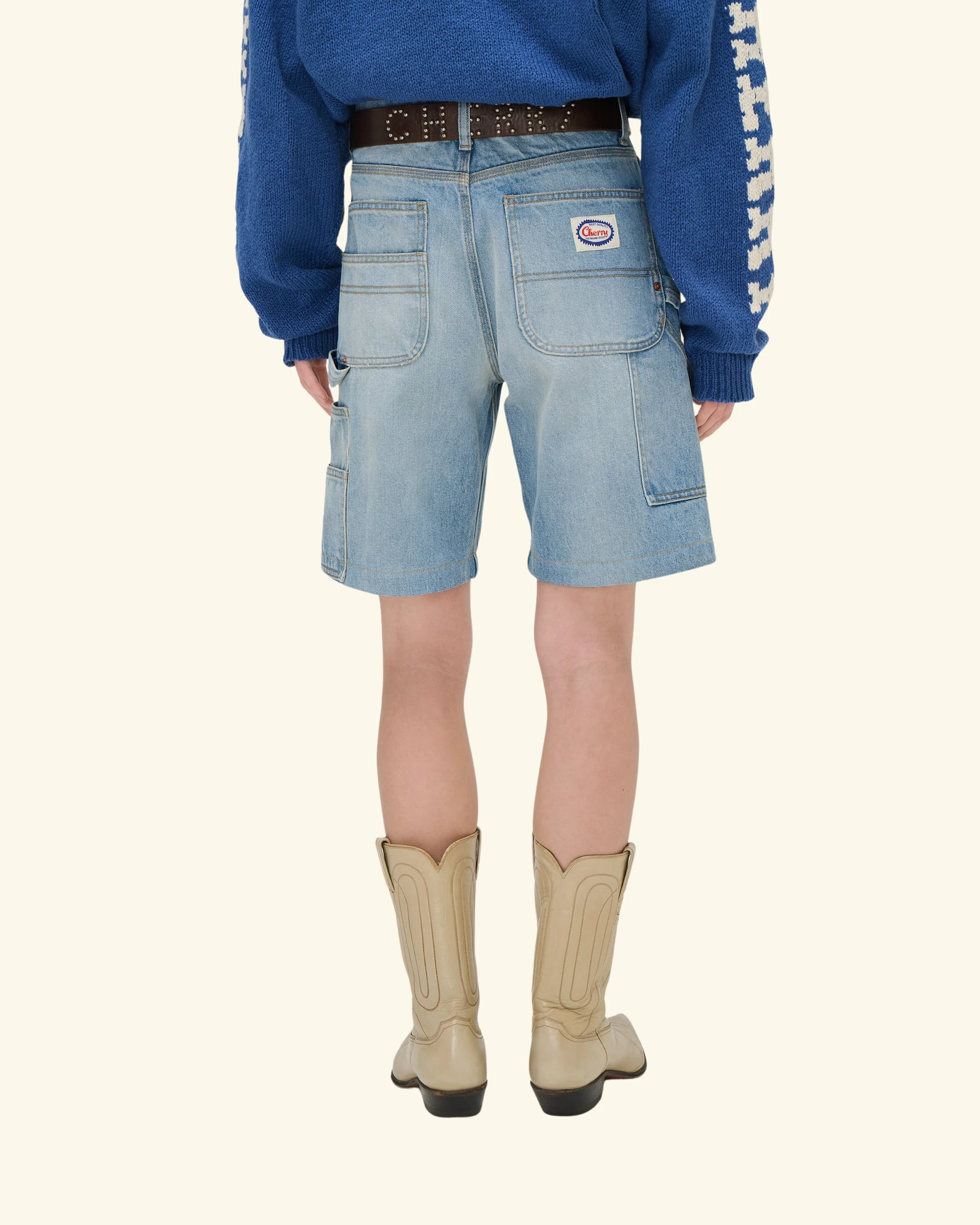 Wide Leg Carpenter Shorts (Indigo Light Wash) - Image 8