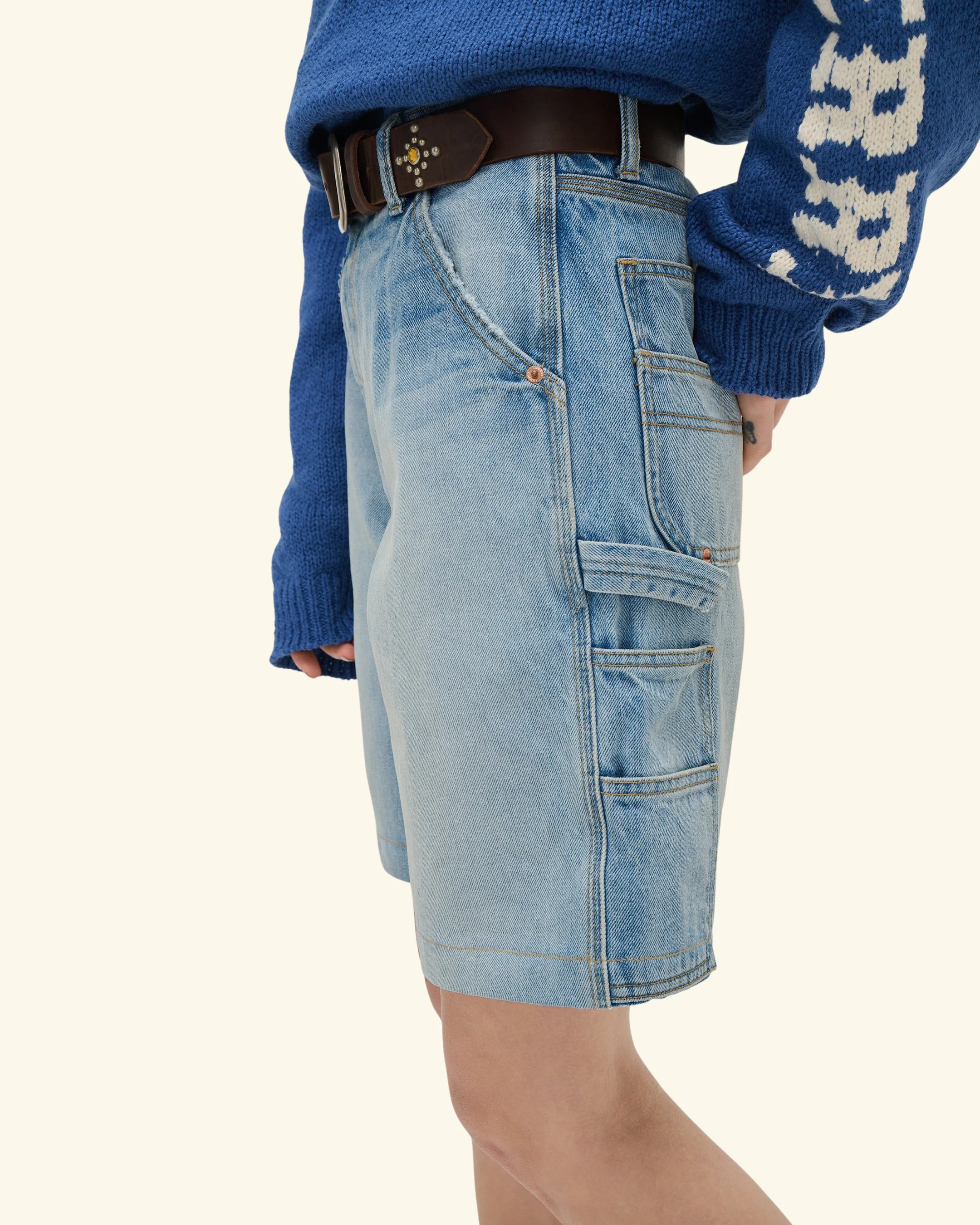 Wide Leg Carpenter Shorts (Indigo Light Wash) - Image 9