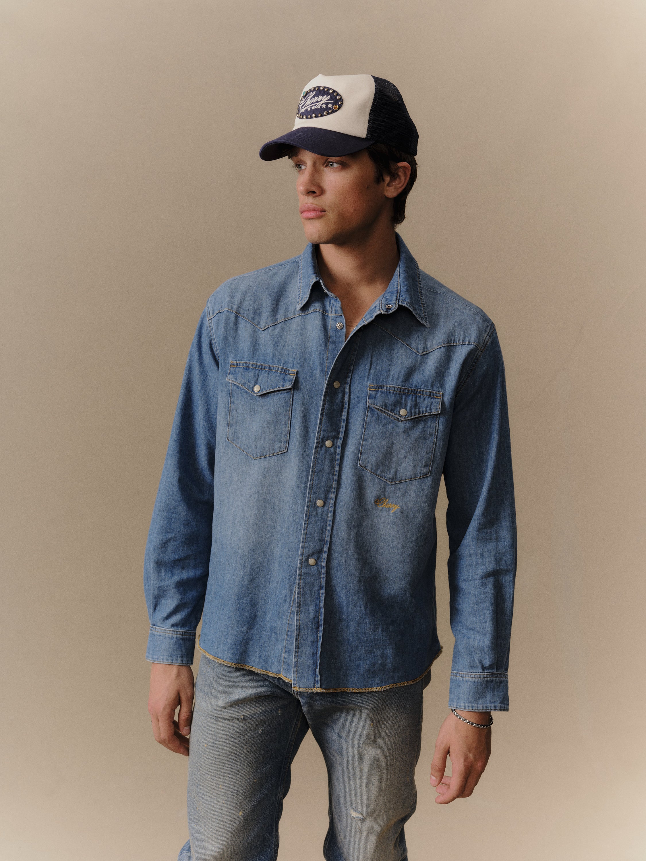 Denim Chambray Western Shirt (Medium Wash) - Image 2