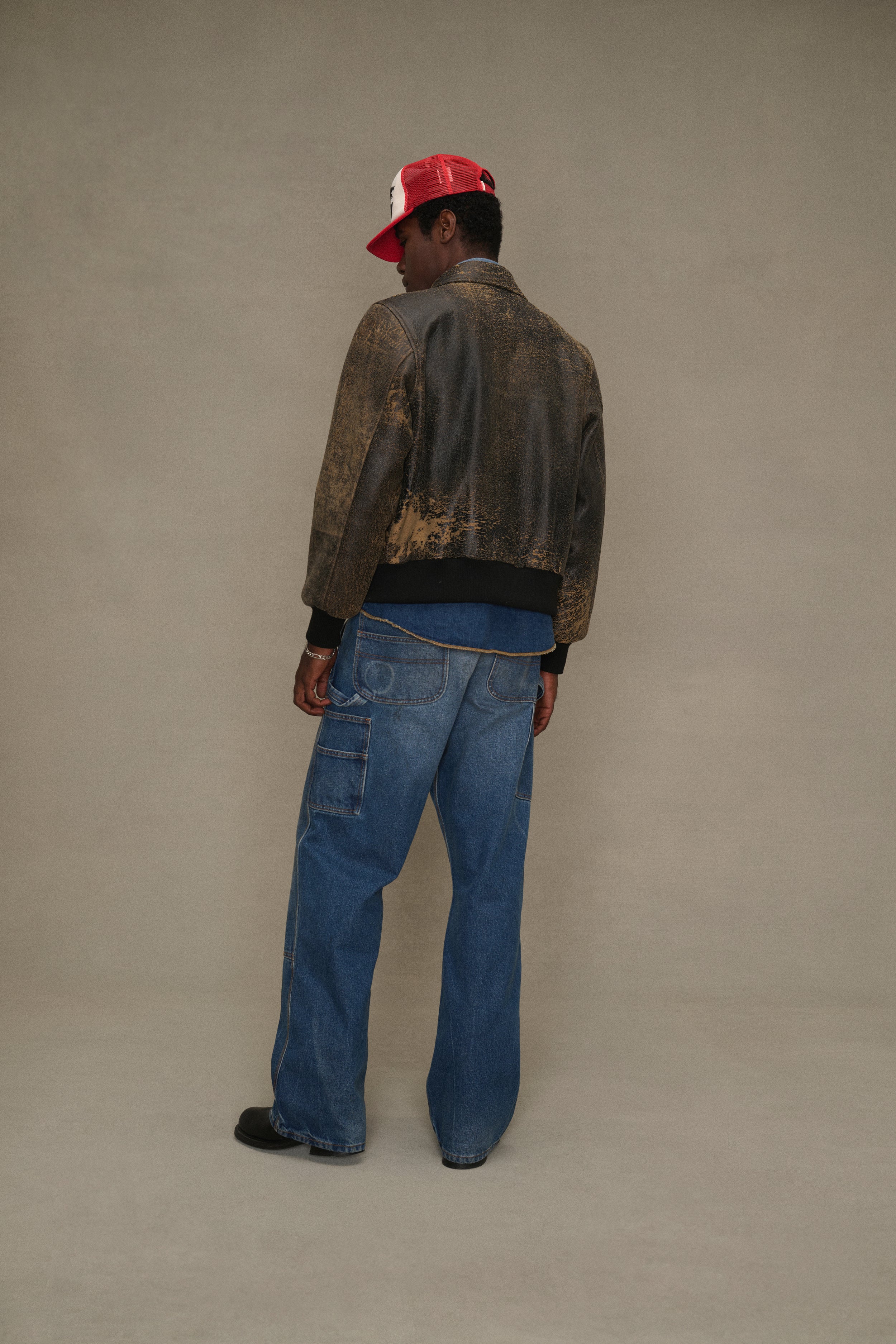 Distressed Leather Flight Jacket (Black) - Image 3