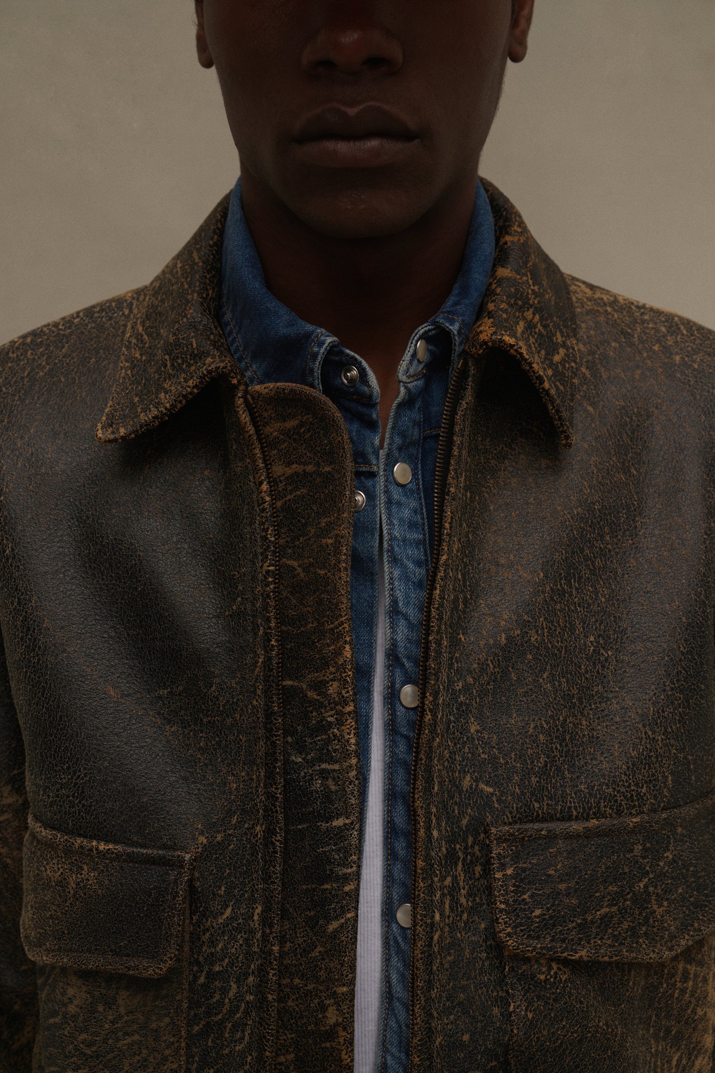 Distressed Leather Flight Jacket (Black) - Image 4