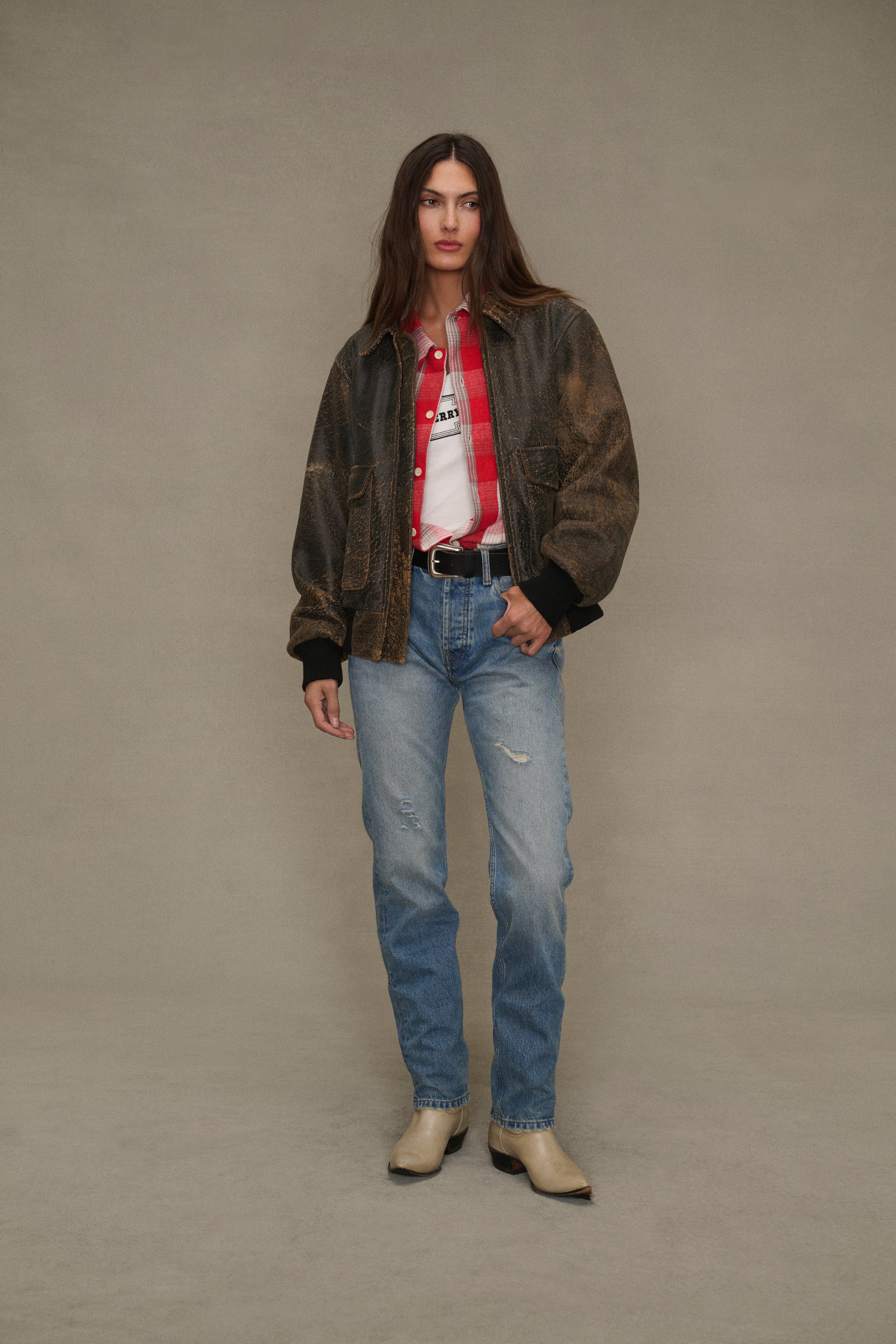 Distressed Leather Flight Jacket (Black) - Image 5