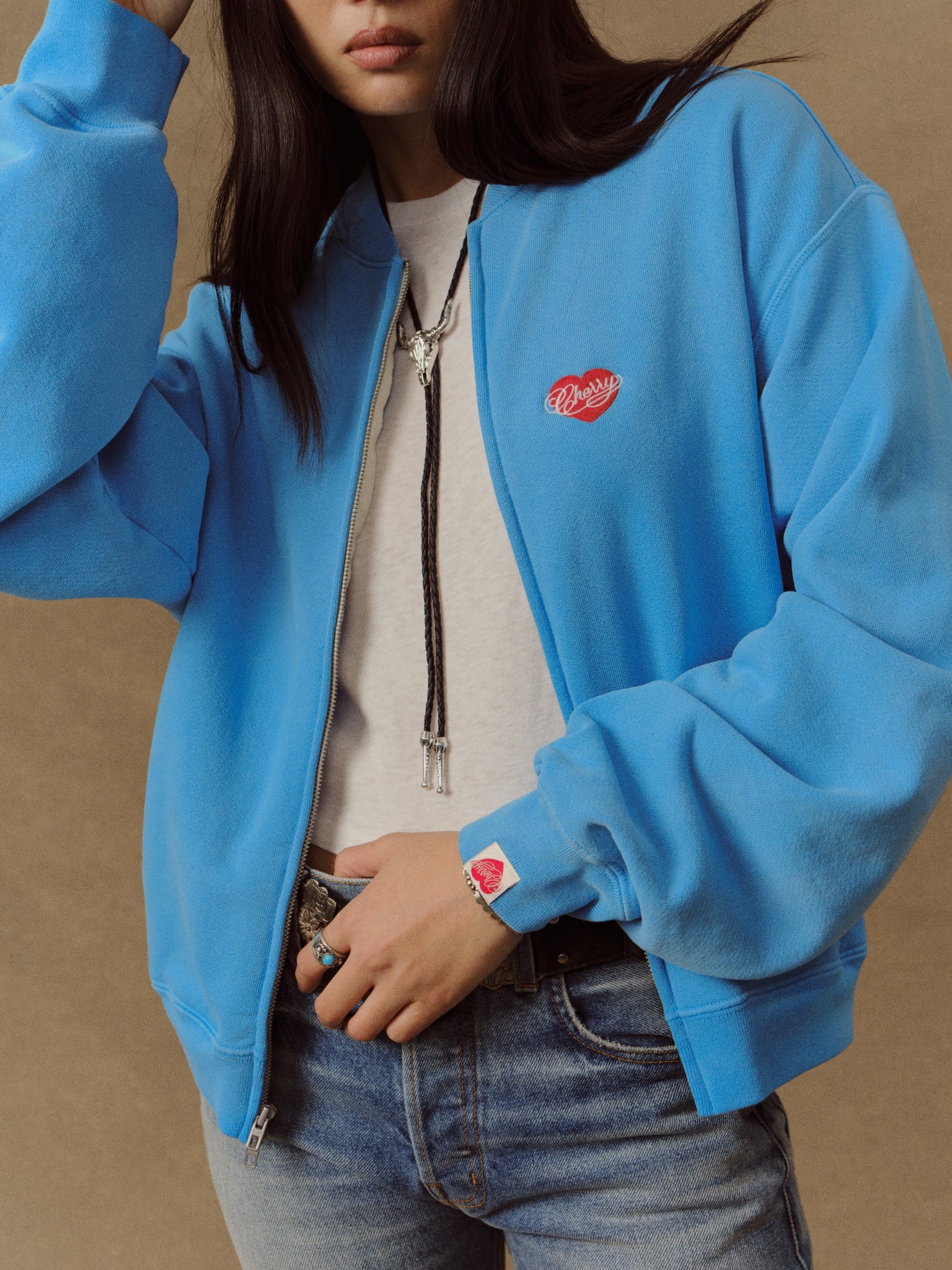 Embroidered Zip Up Crew (Malibu Blue) - Image 3