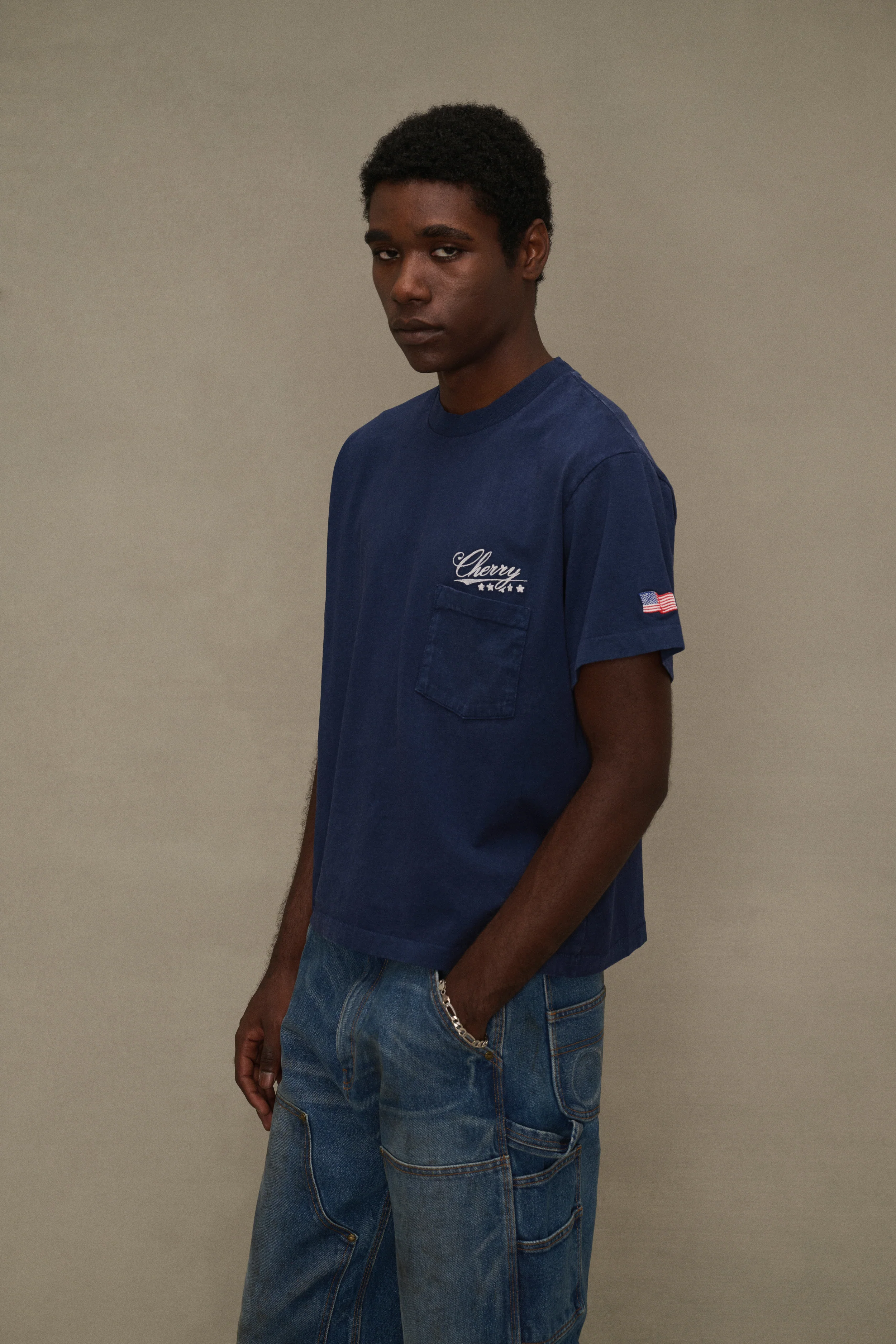Five Star Boxy Pocket T-Shirt (Navy) - Image 4
