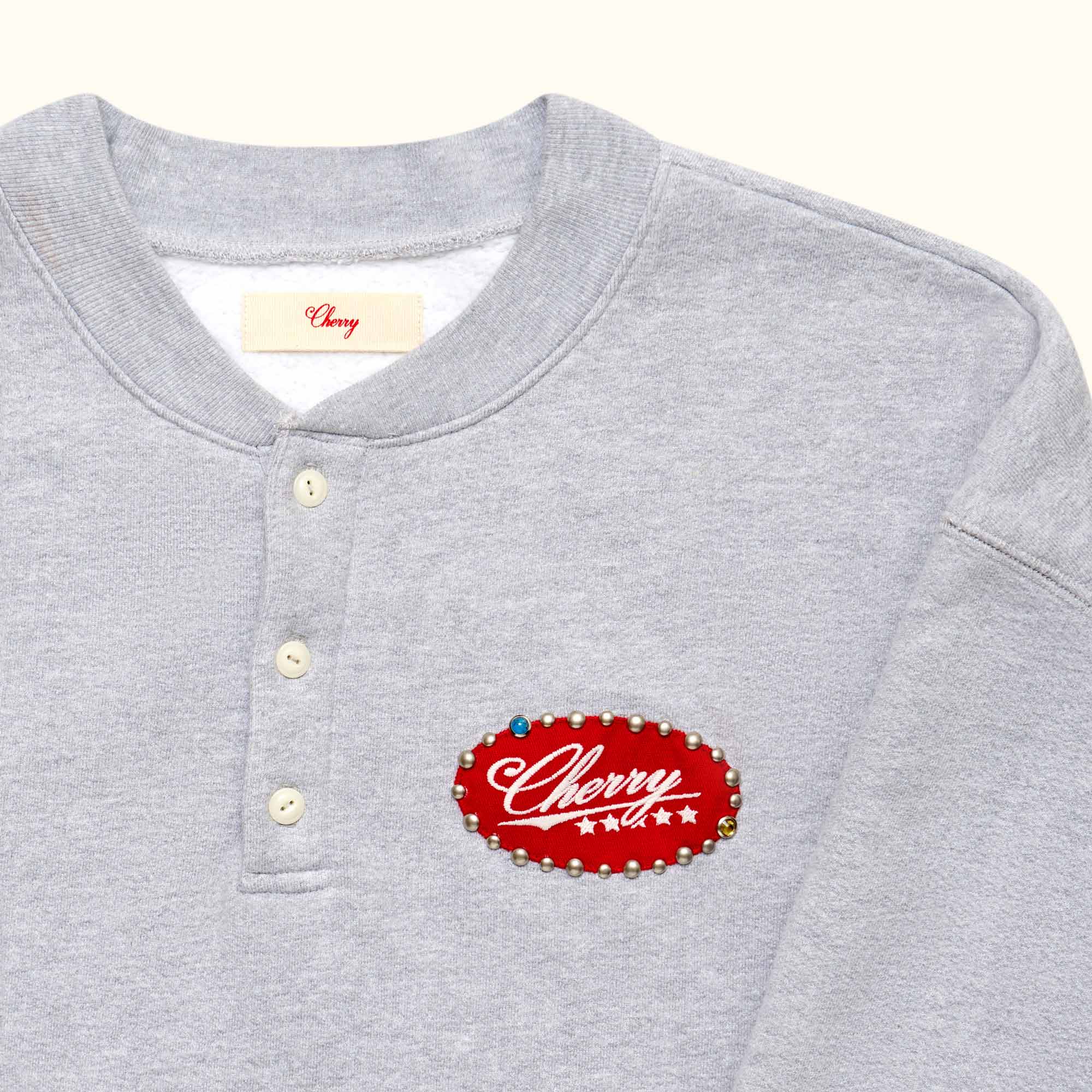 Five Star Studded Henley Crewneck (Heather Grey) - Image 3