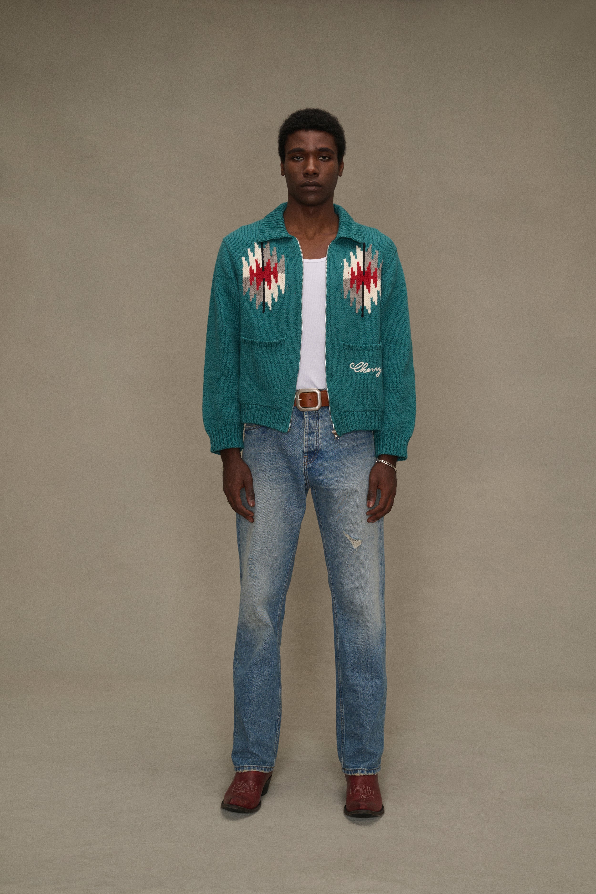 Frontier Knit Zip Jacket (Emerald) - Image 2