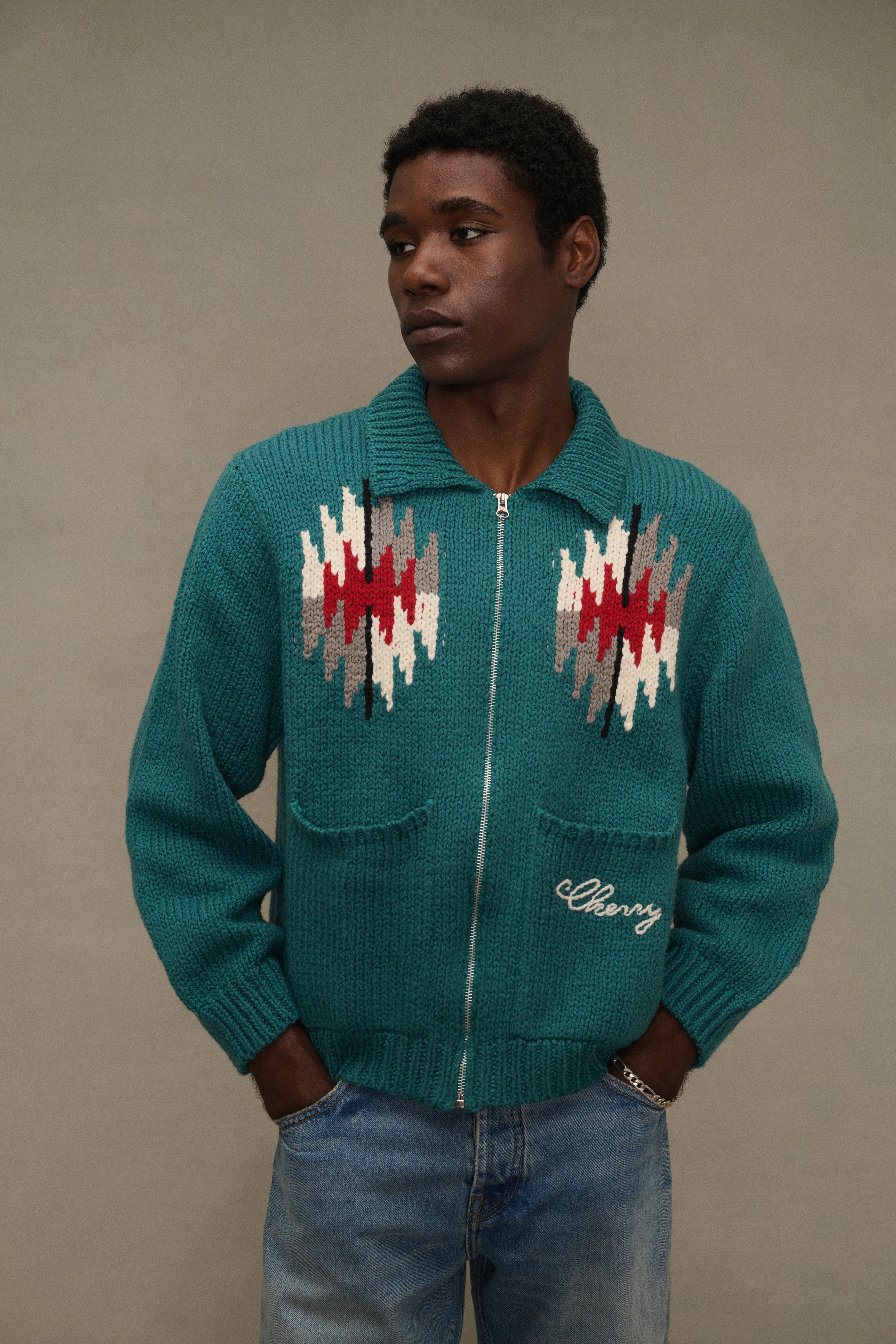 Frontier Knit Zip Jacket (Emerald) - Image 3