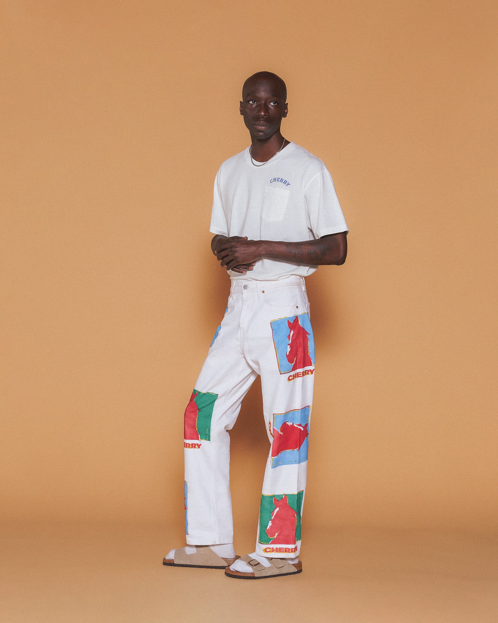 Caballo Print Relaxed 5 Pocket Denim (White) - Image 3