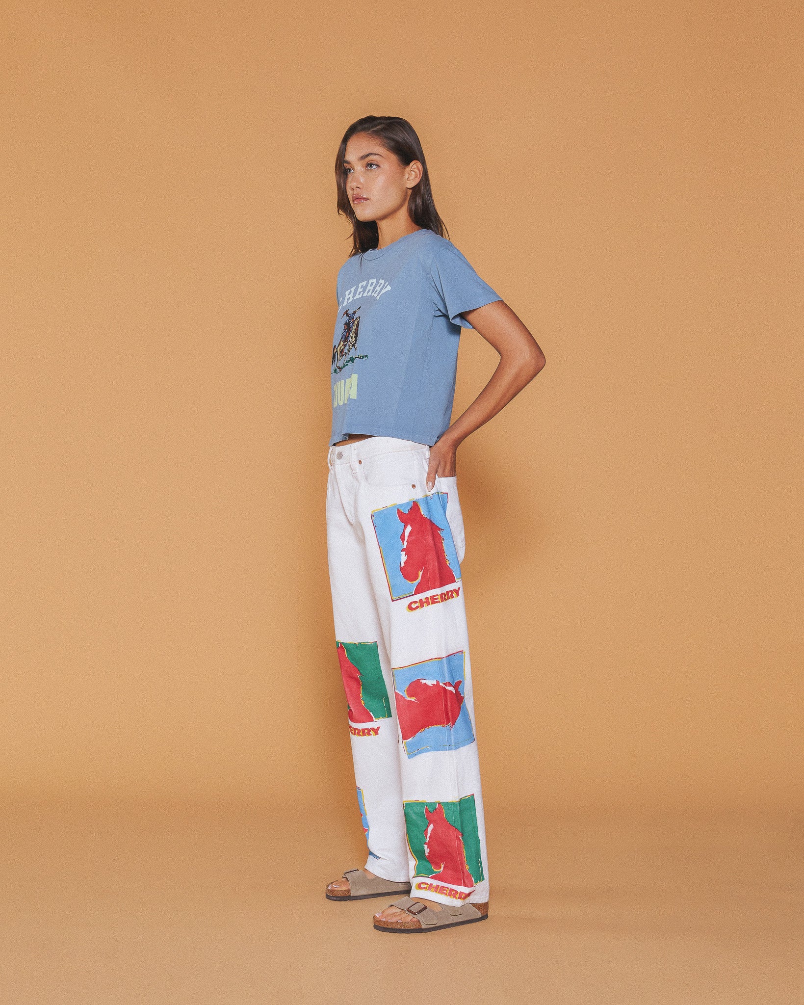 Caballo Print Relaxed 5 Pocket Denim (White) - Image 5