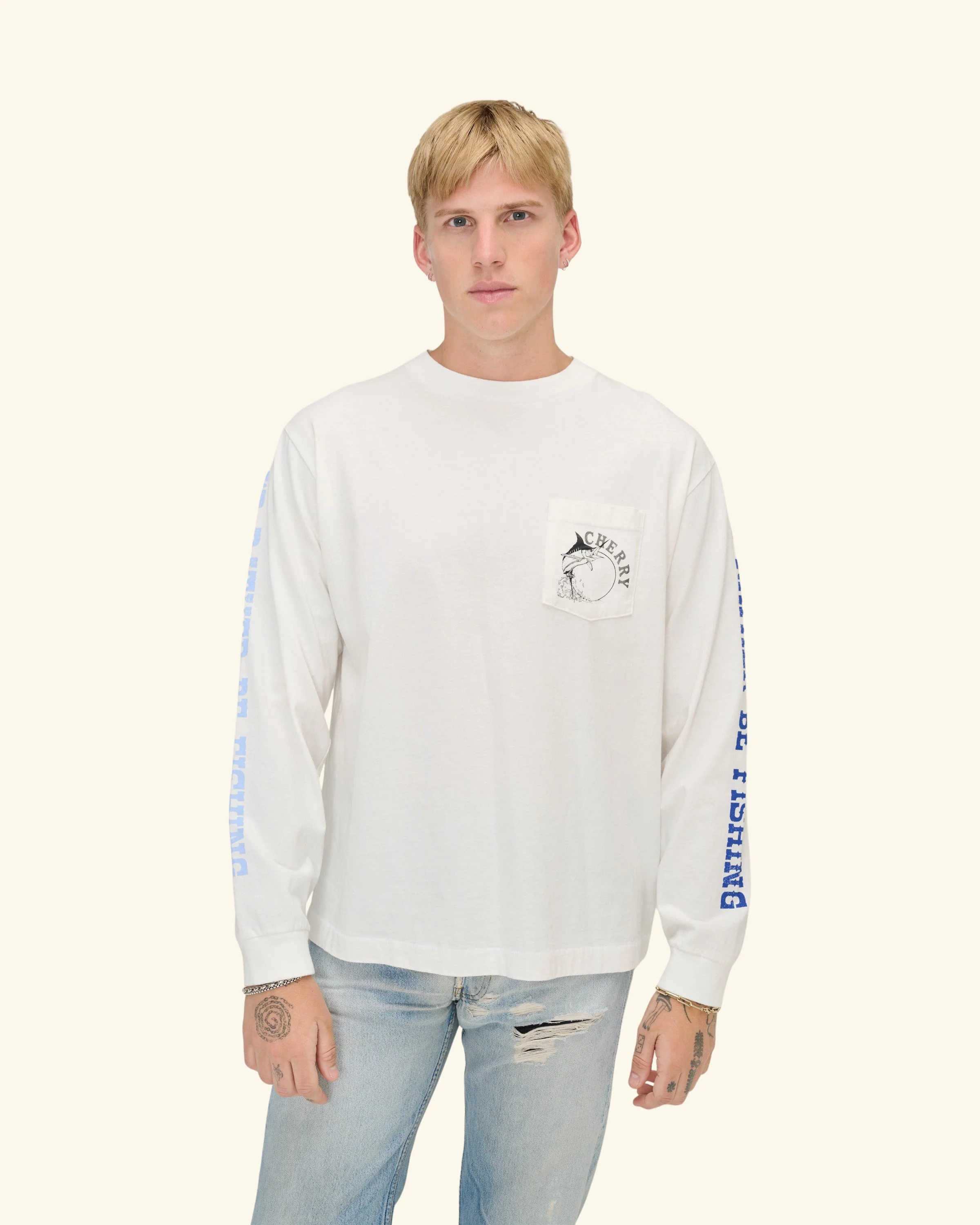 Marlin Fishing Long Sleeve T-Shirt (Vintage White) - Image 6