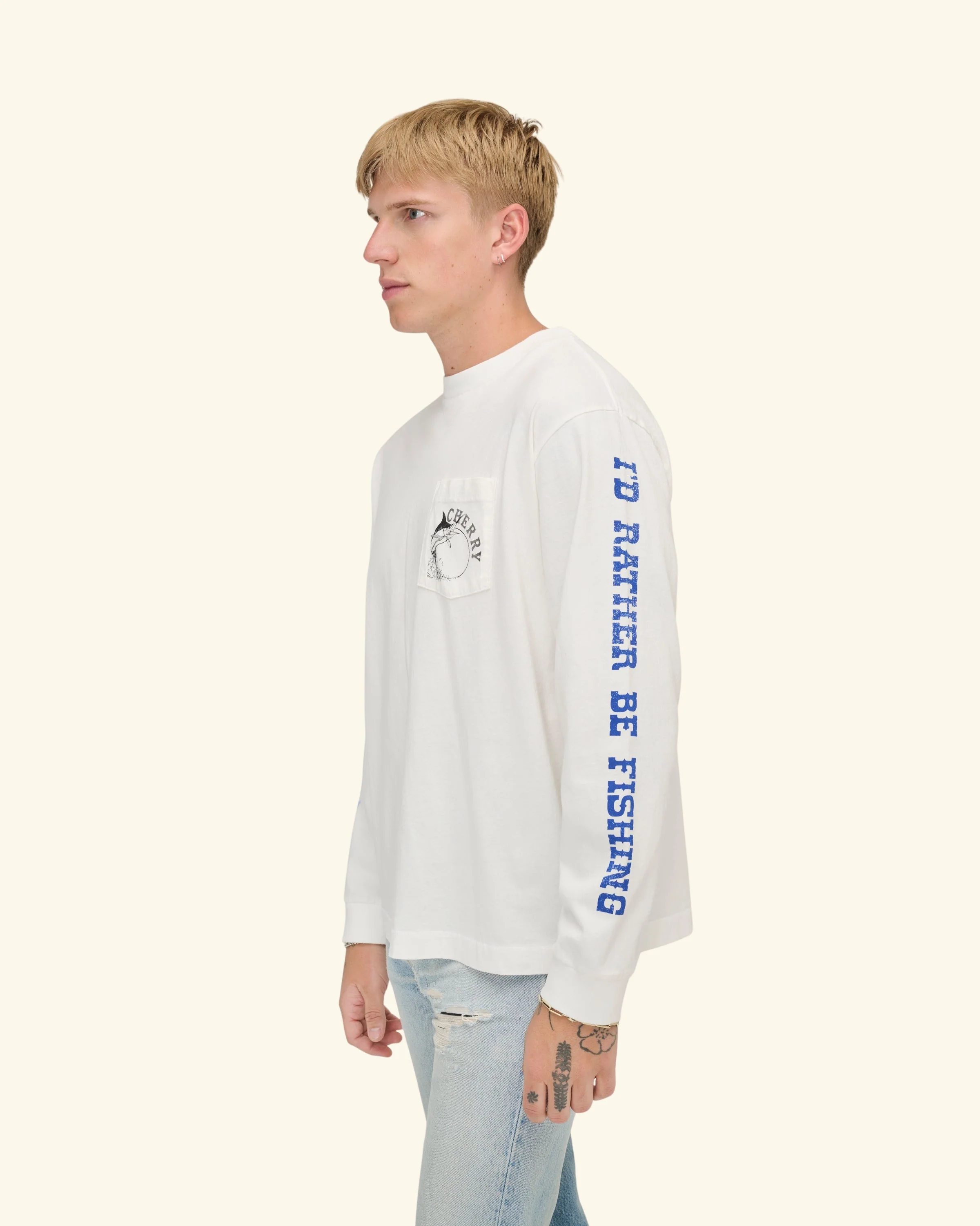 Marlin Fishing Long Sleeve T-Shirt (Vintage White) - Image 7