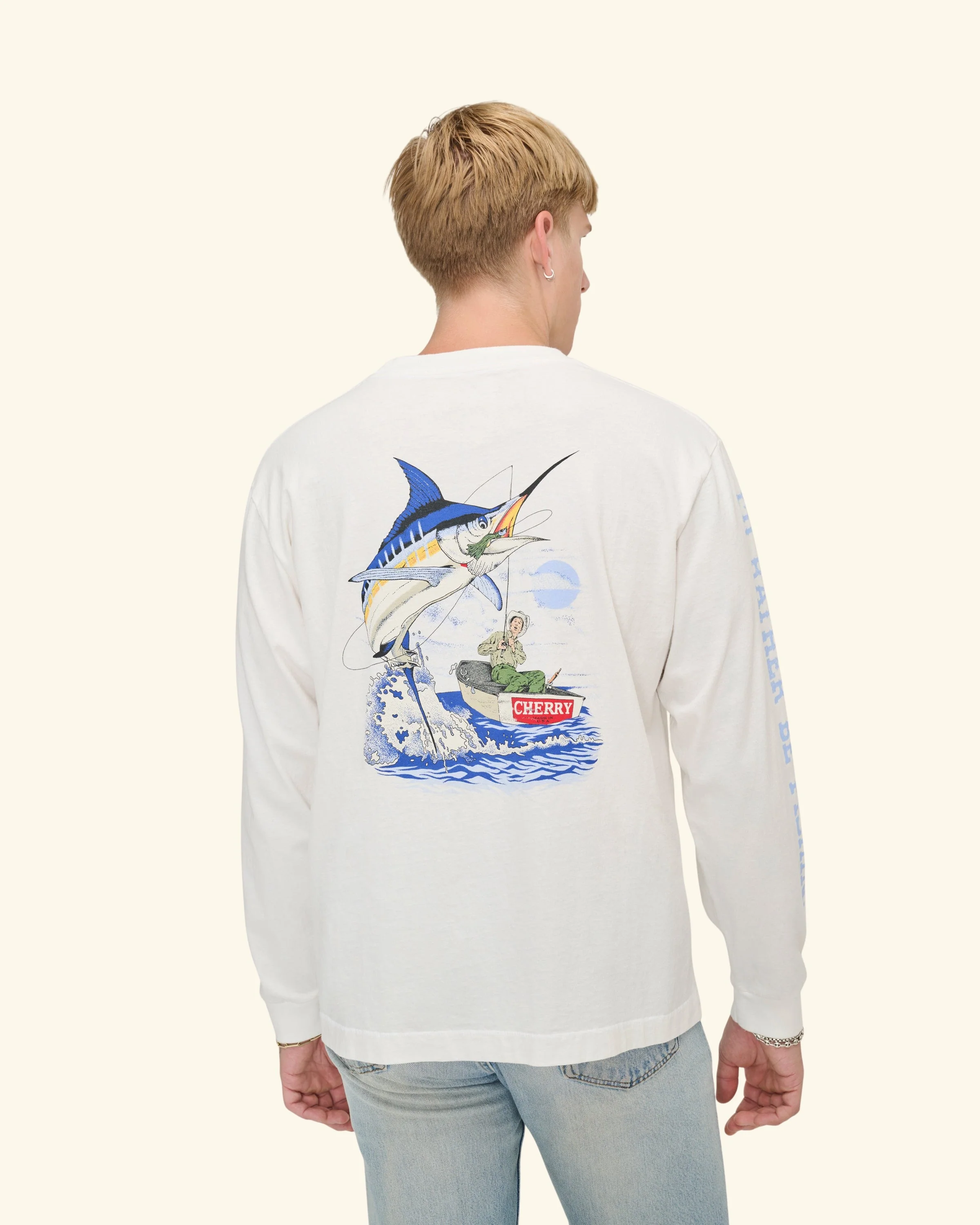 Marlin Fishing Long Sleeve T-Shirt (Vintage White) - Image 8