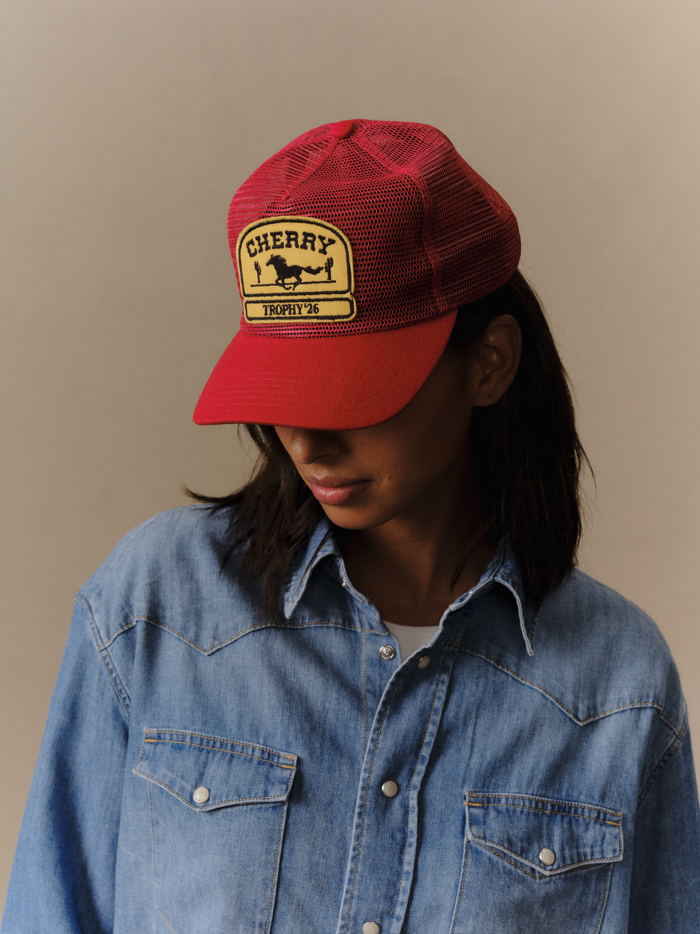 Mesh 5 Panel Trucker (Red) - Image 2