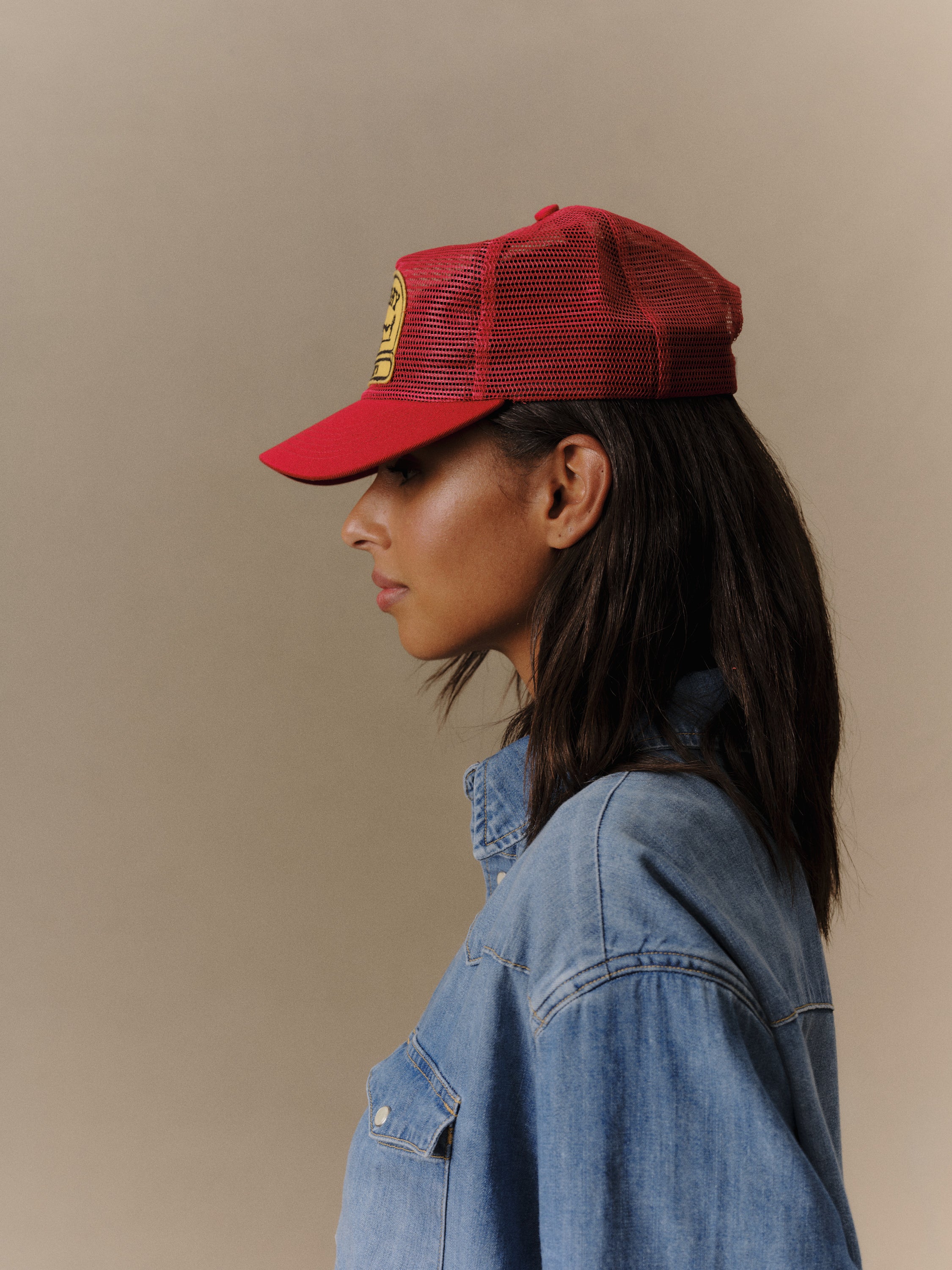 Mesh 5 Panel Trucker (Red) - Image 3