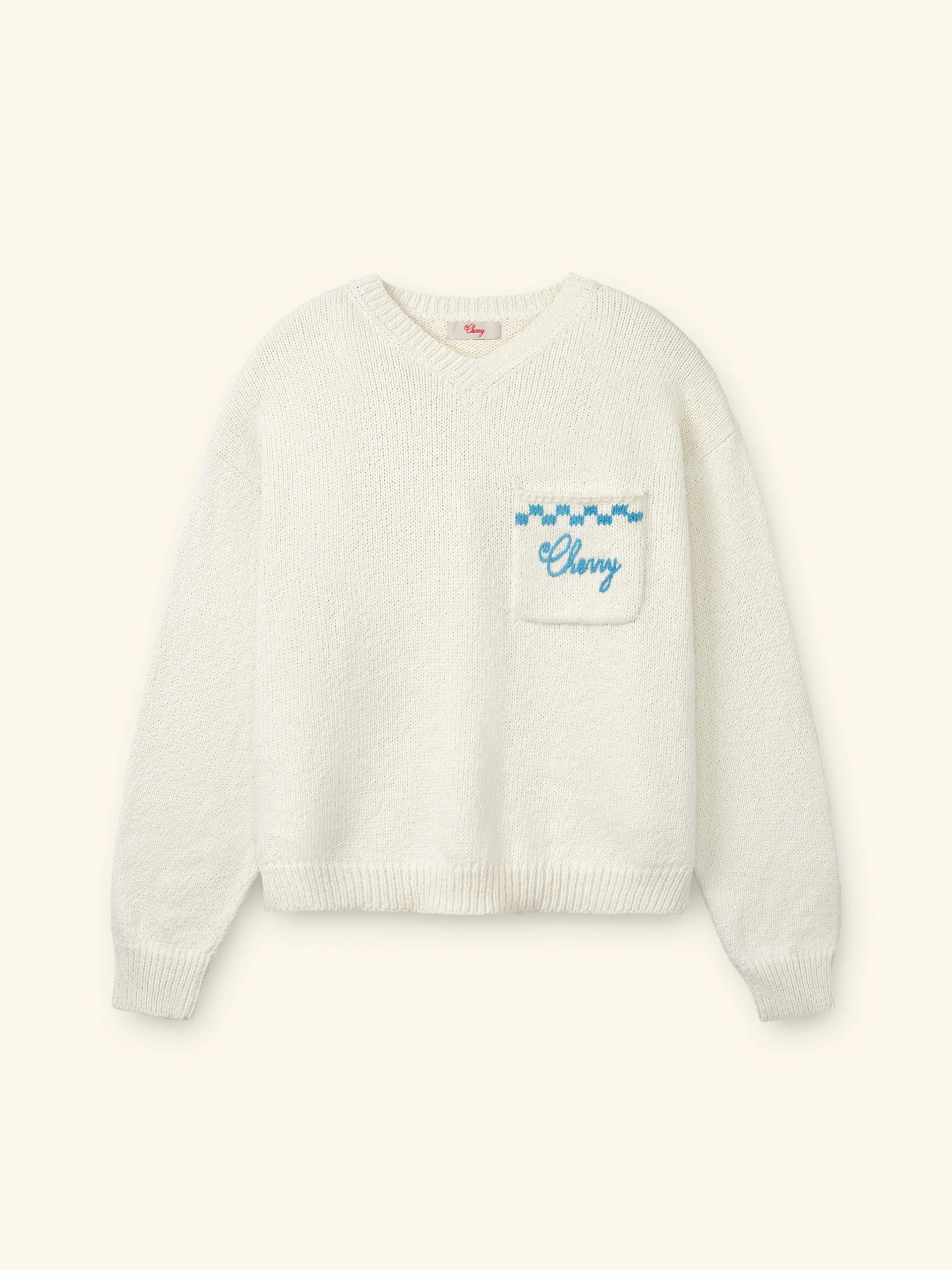 Motors Knit V Neck (Cream)