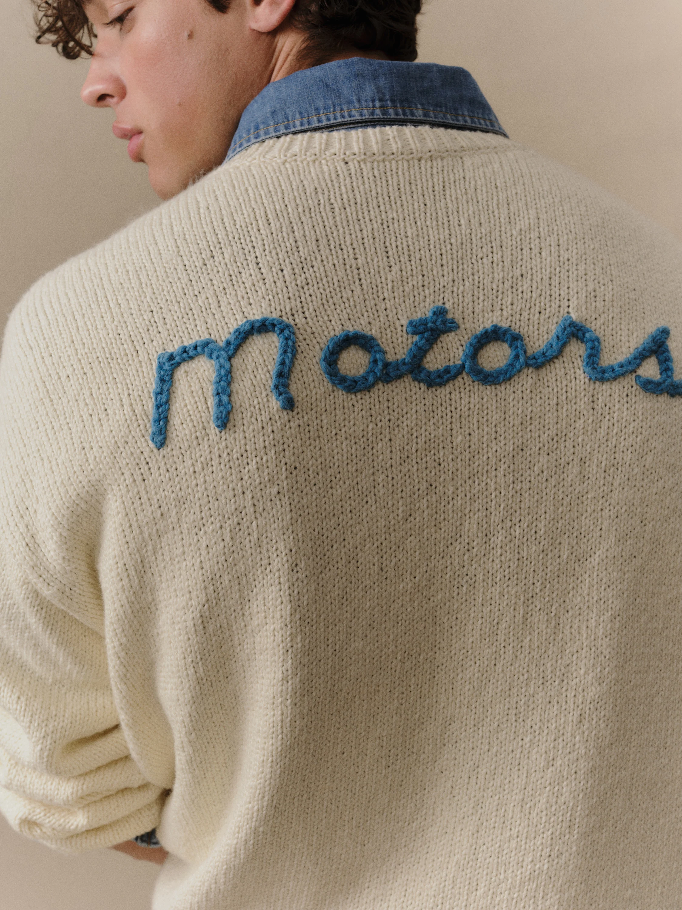 Motors Knit V Neck (Cream) - Image 5