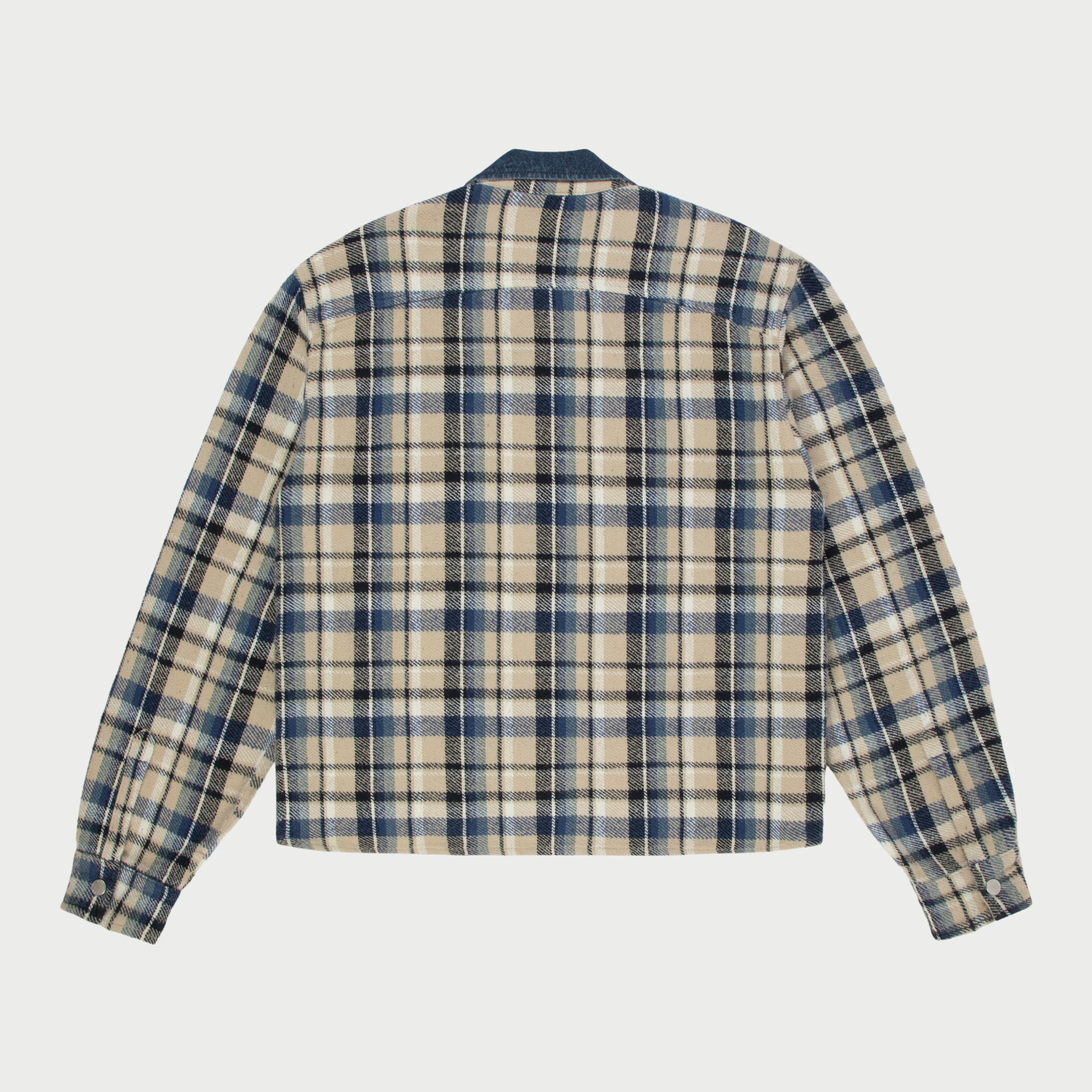 Plaid Zip Shirt Jacket (Beige) - Image 2