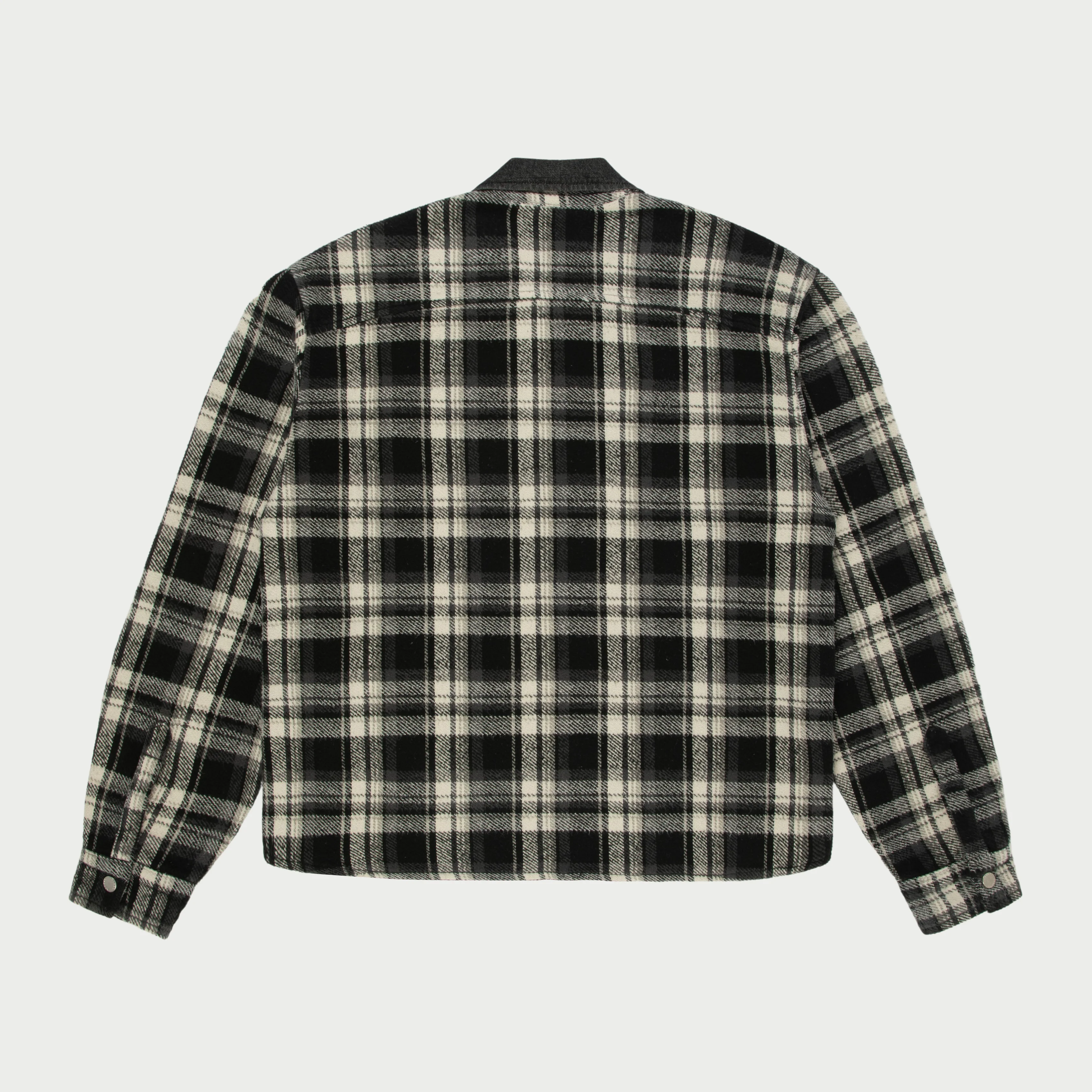 Plaid Zip Shirt Jacket (Black) - Image 3