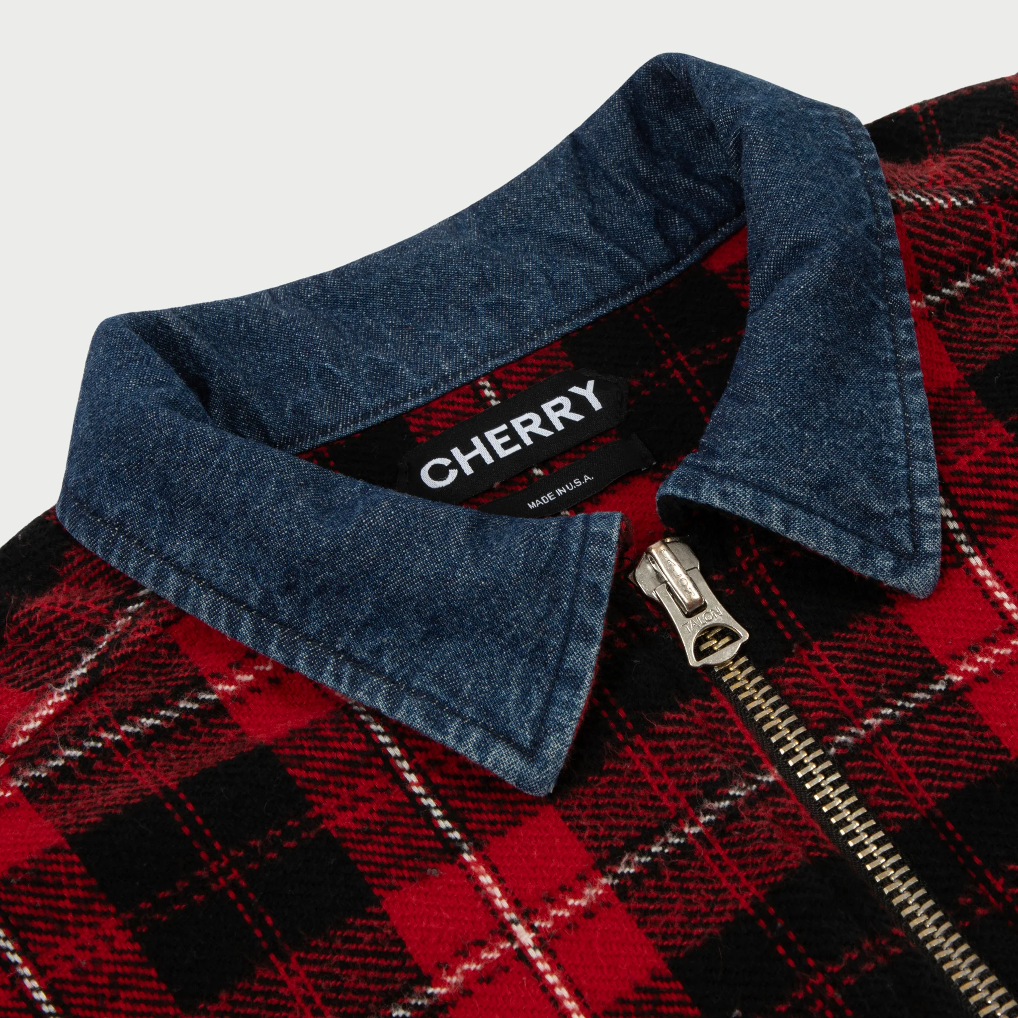 Plaid Zip Shirt Jacket (Red) - Image 4