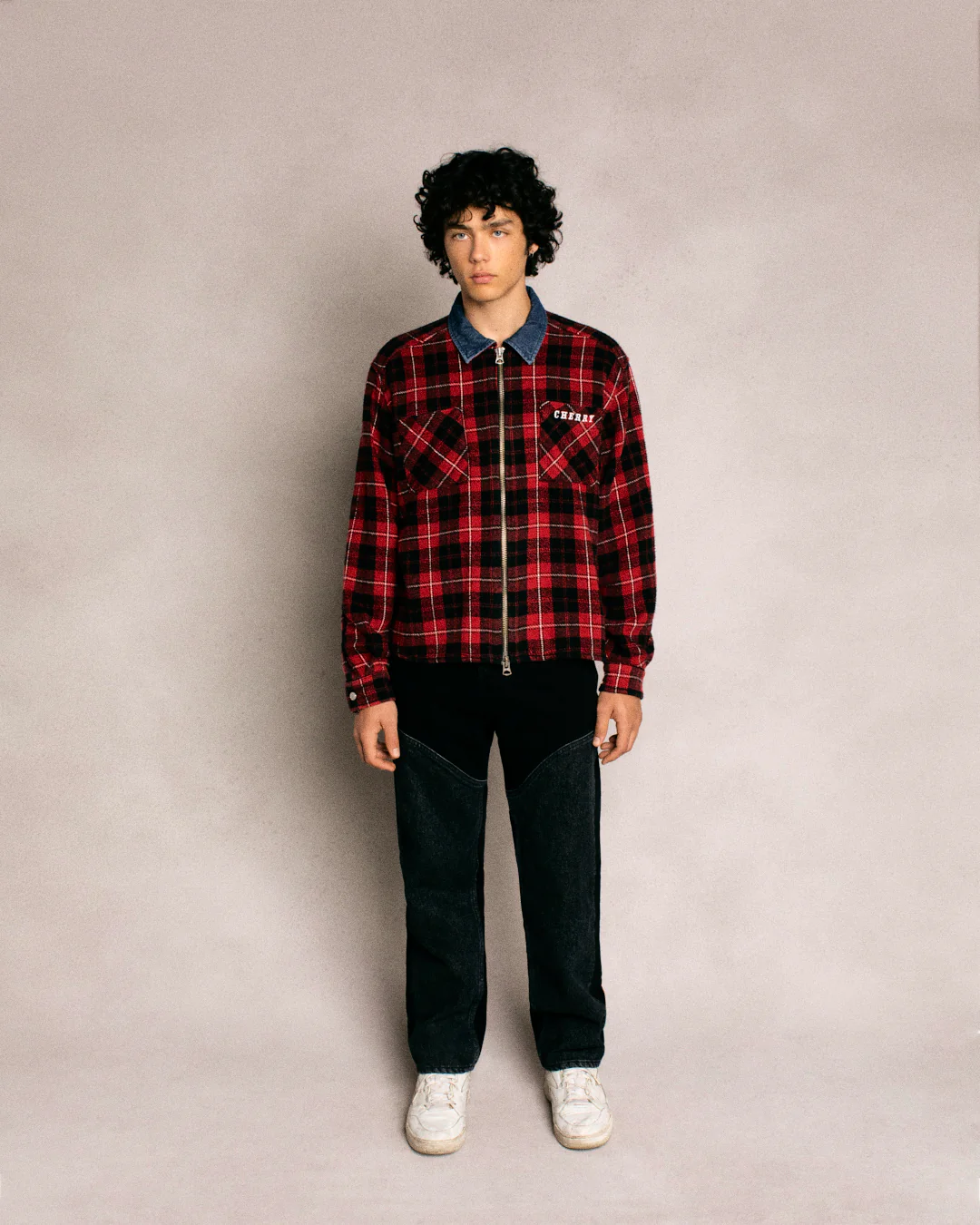 Plaid Zip Shirt Jacket (Red) - Image 6