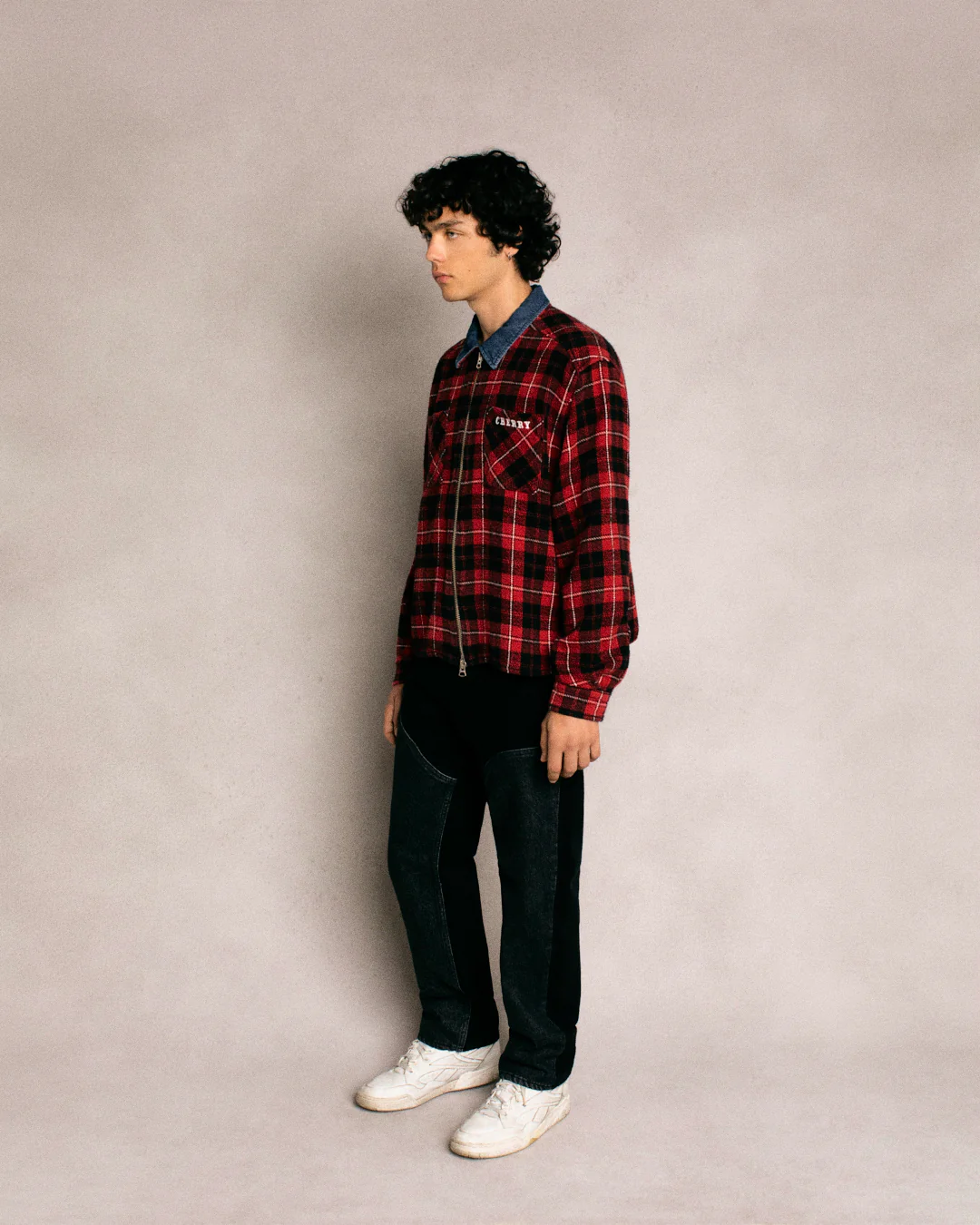 Plaid Zip Shirt Jacket (Red) - Image 7