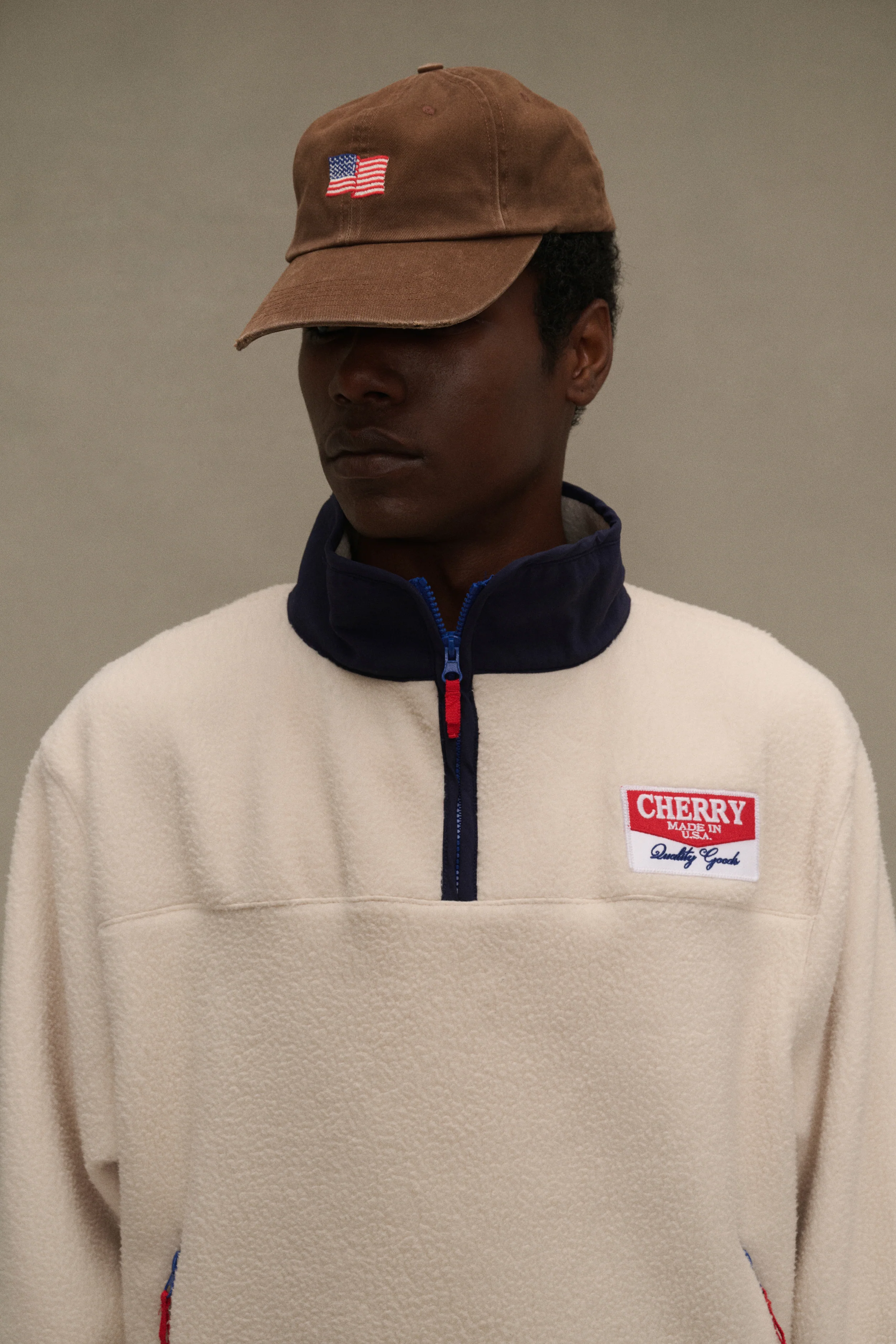 Racing Half Zip Fleece (Cream/Navy) - Image 2
