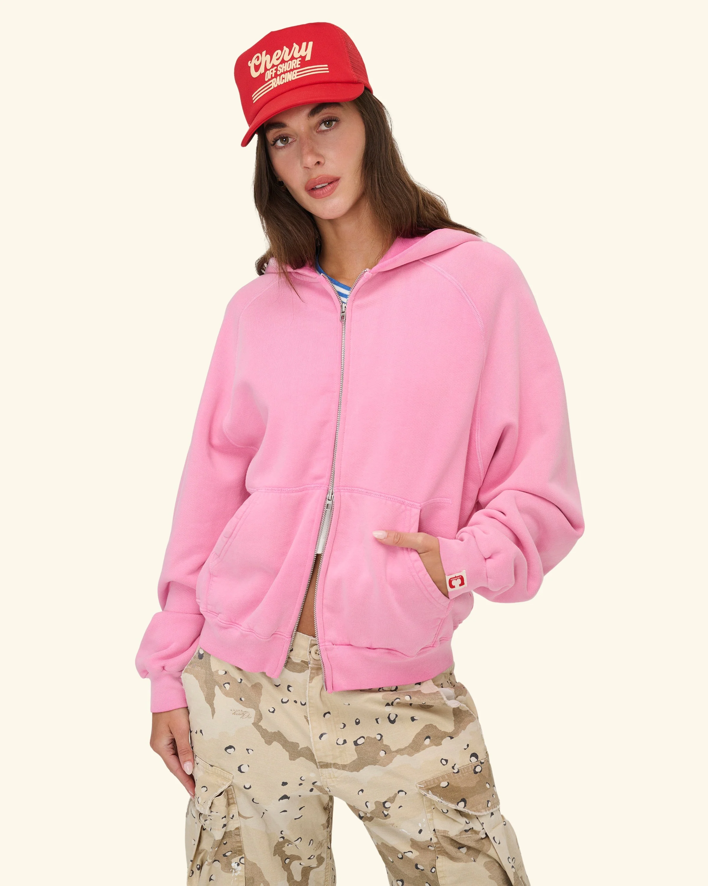 Raglan Zip Up Hoodie (Fuchsia) - Image 4